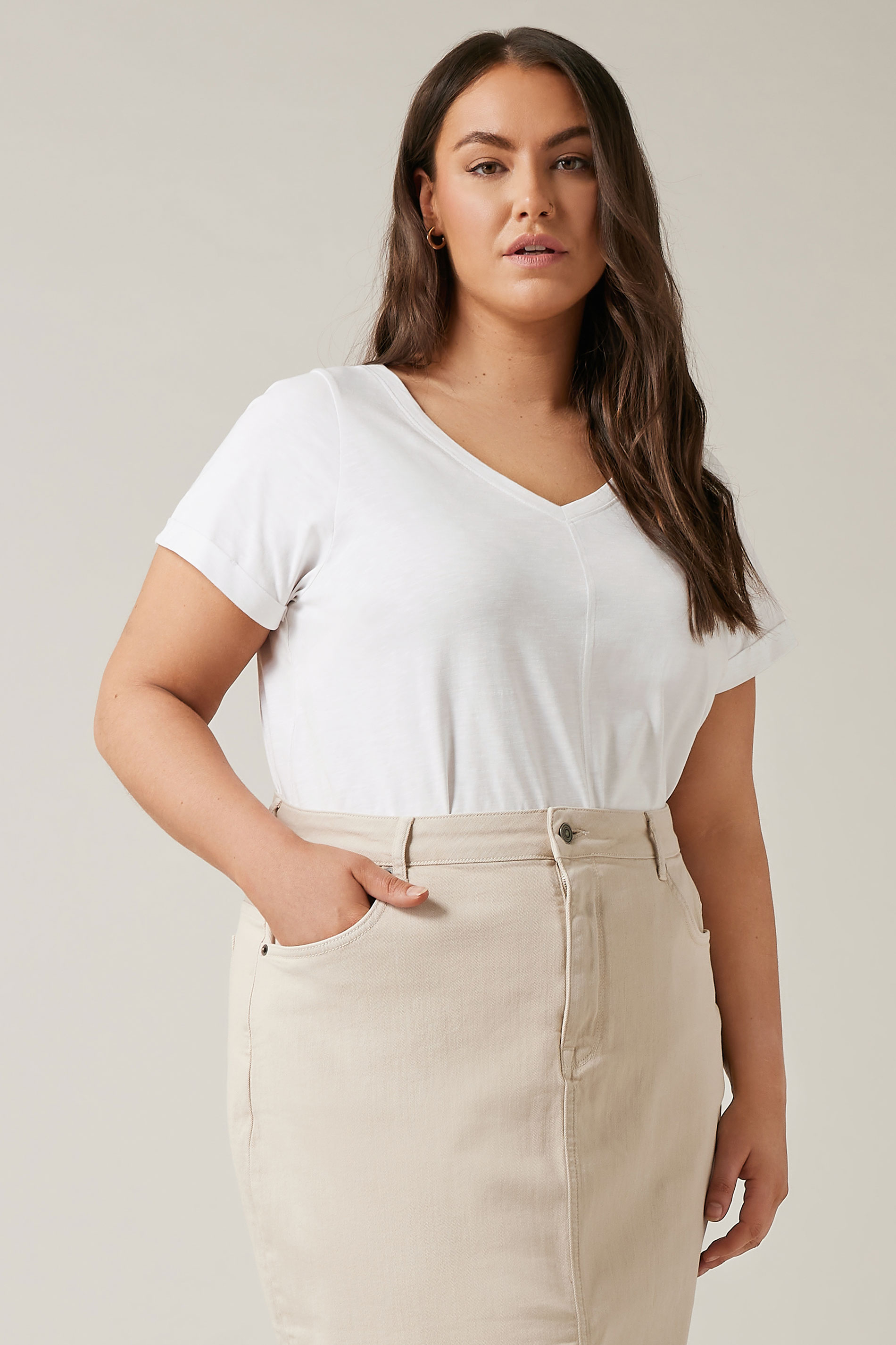 EVANS Plus Size White Pure Cotton T-Shirt | Yours Curve 1
