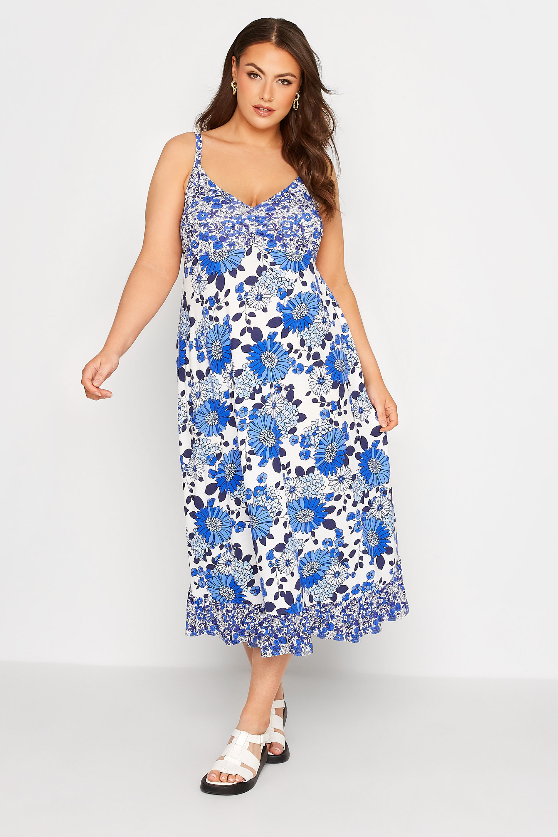 LIMITED COLLECTION Curve Blue Floral Print Frill Midaxi Sundress 1