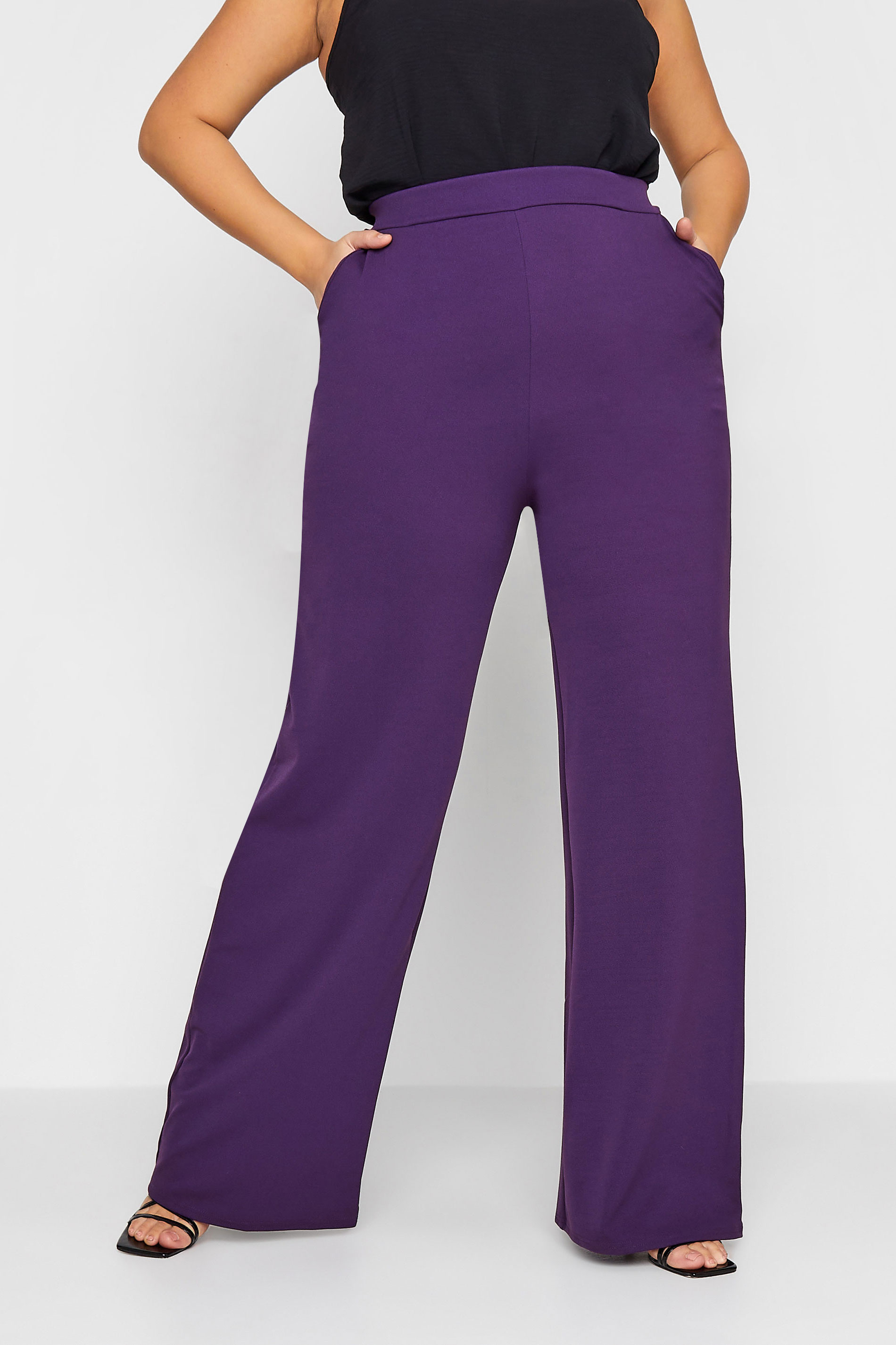LTS Tall Women's Dark Purple Scuba Wide Leg Trousers | Long Tall Sally 1