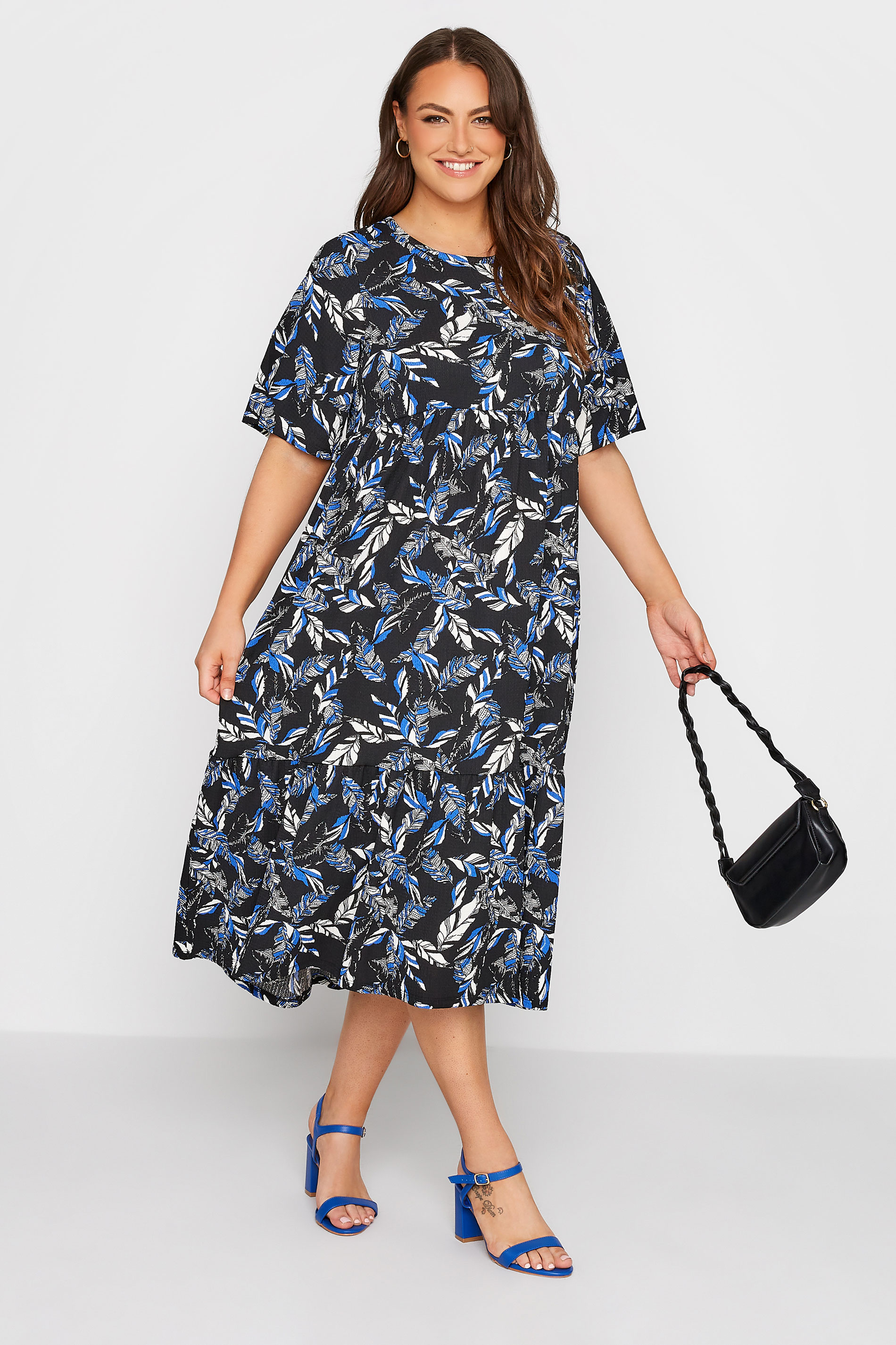 Robes Grande Taille Grande taille  Robes Casual | Curve Black Floral Print Tiered Midi Dress - FF17605