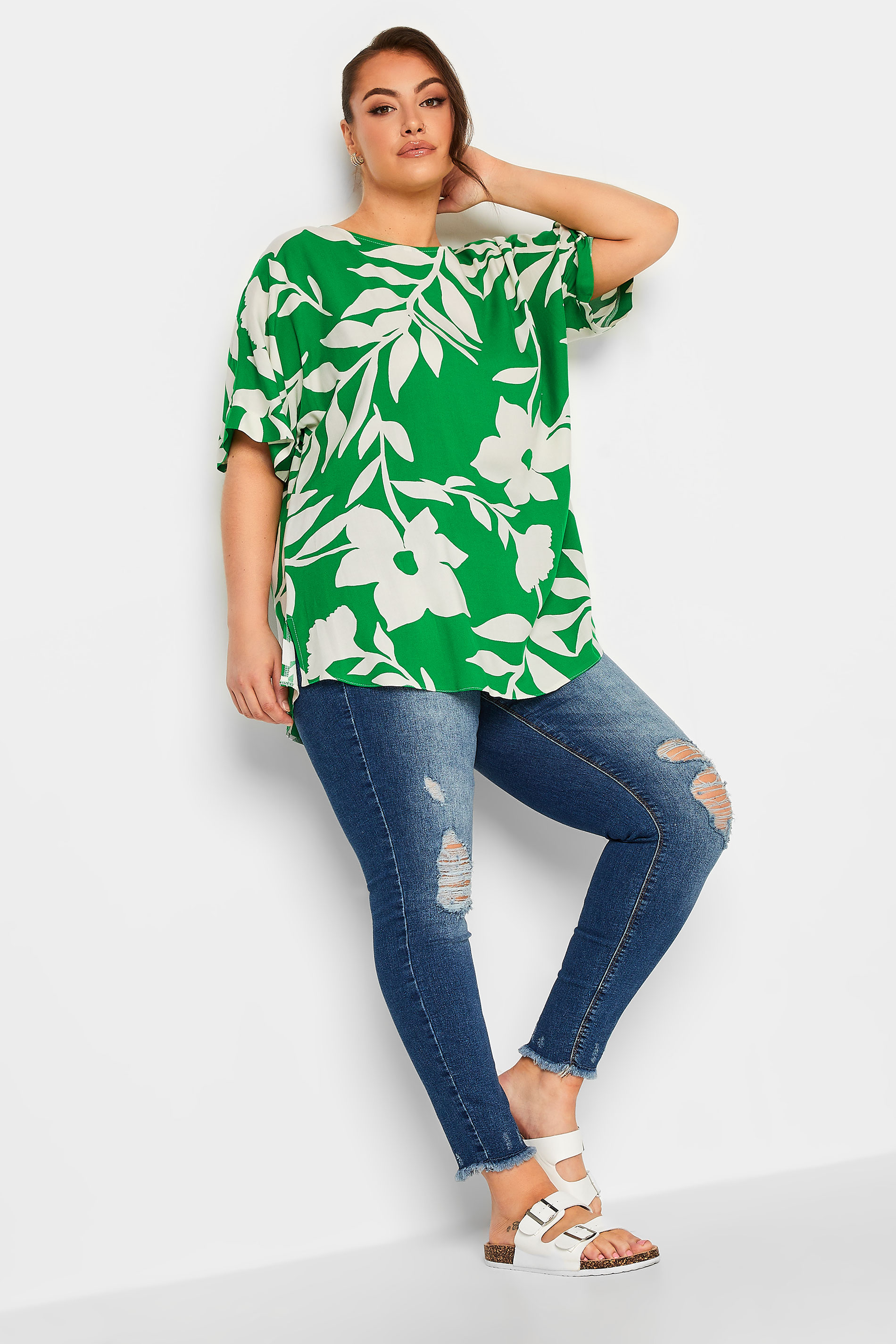 YOURS Curve Plus Size Green Floral Top | Yours Clothing  2