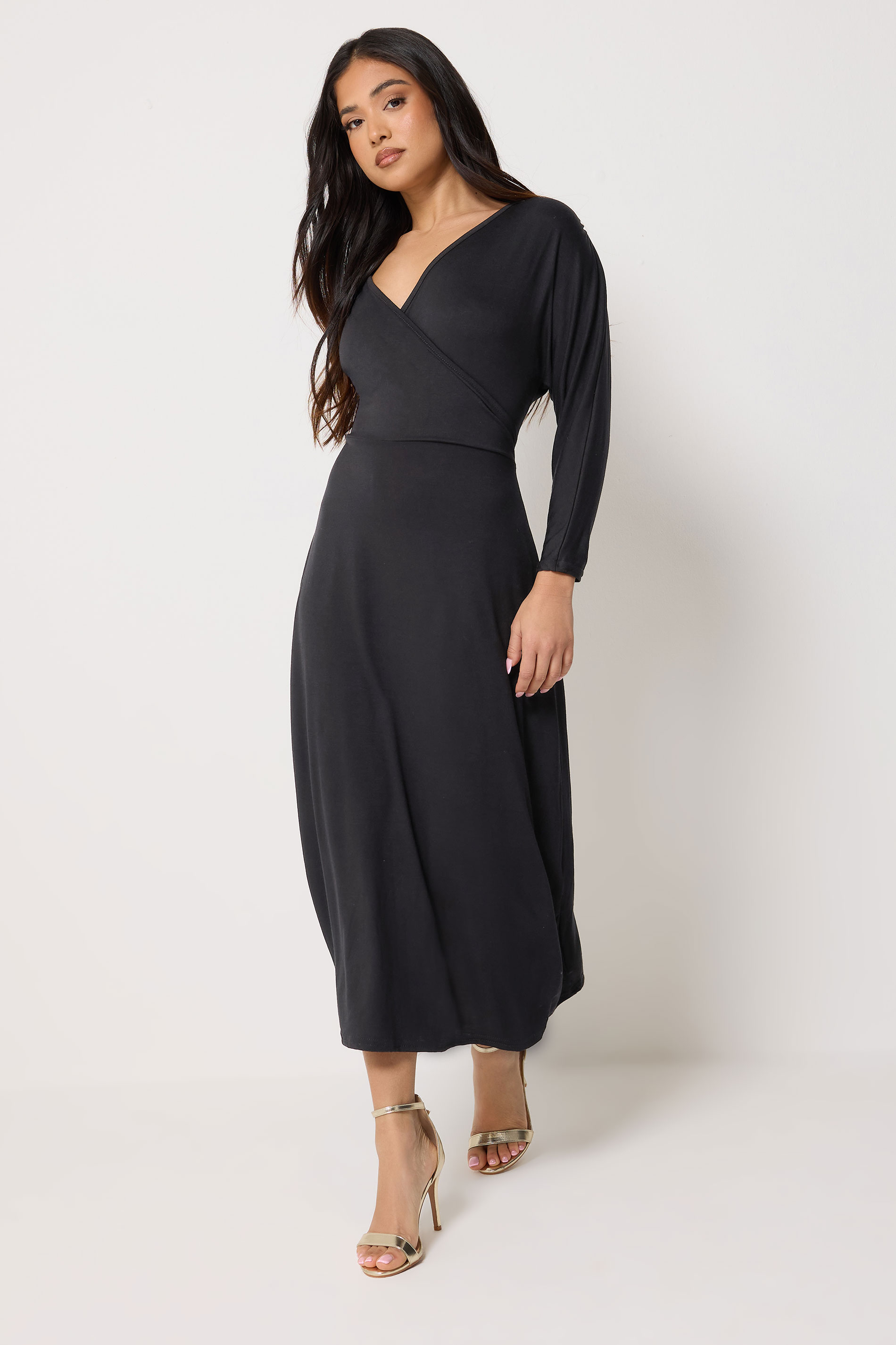 PixieGirl Petite Women's Black Wrap Midi Dress | PixieGirl 1