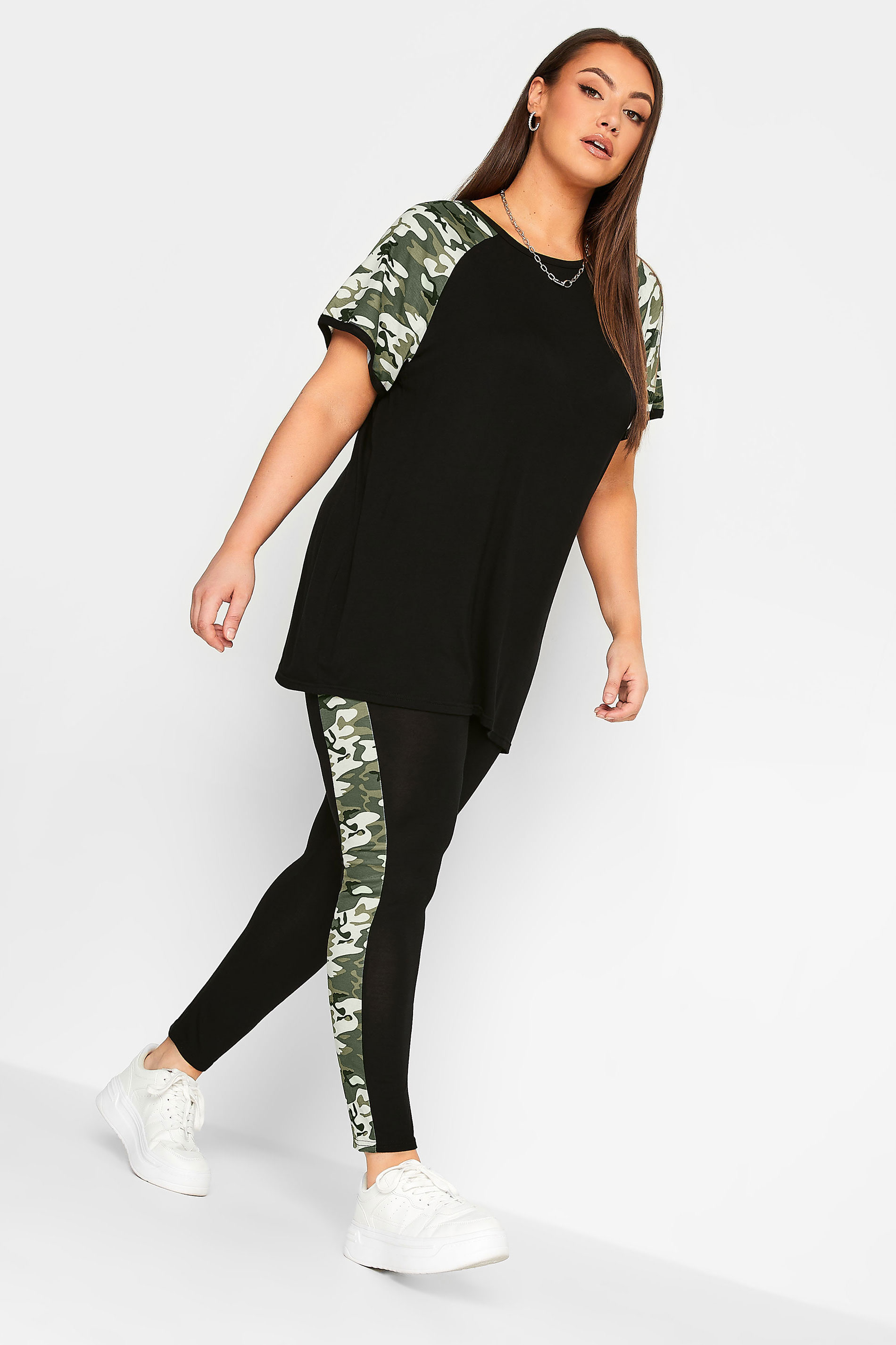 LIMITED COLLECTION Plus Size Black & Green Camo Side Panel Leggings 3