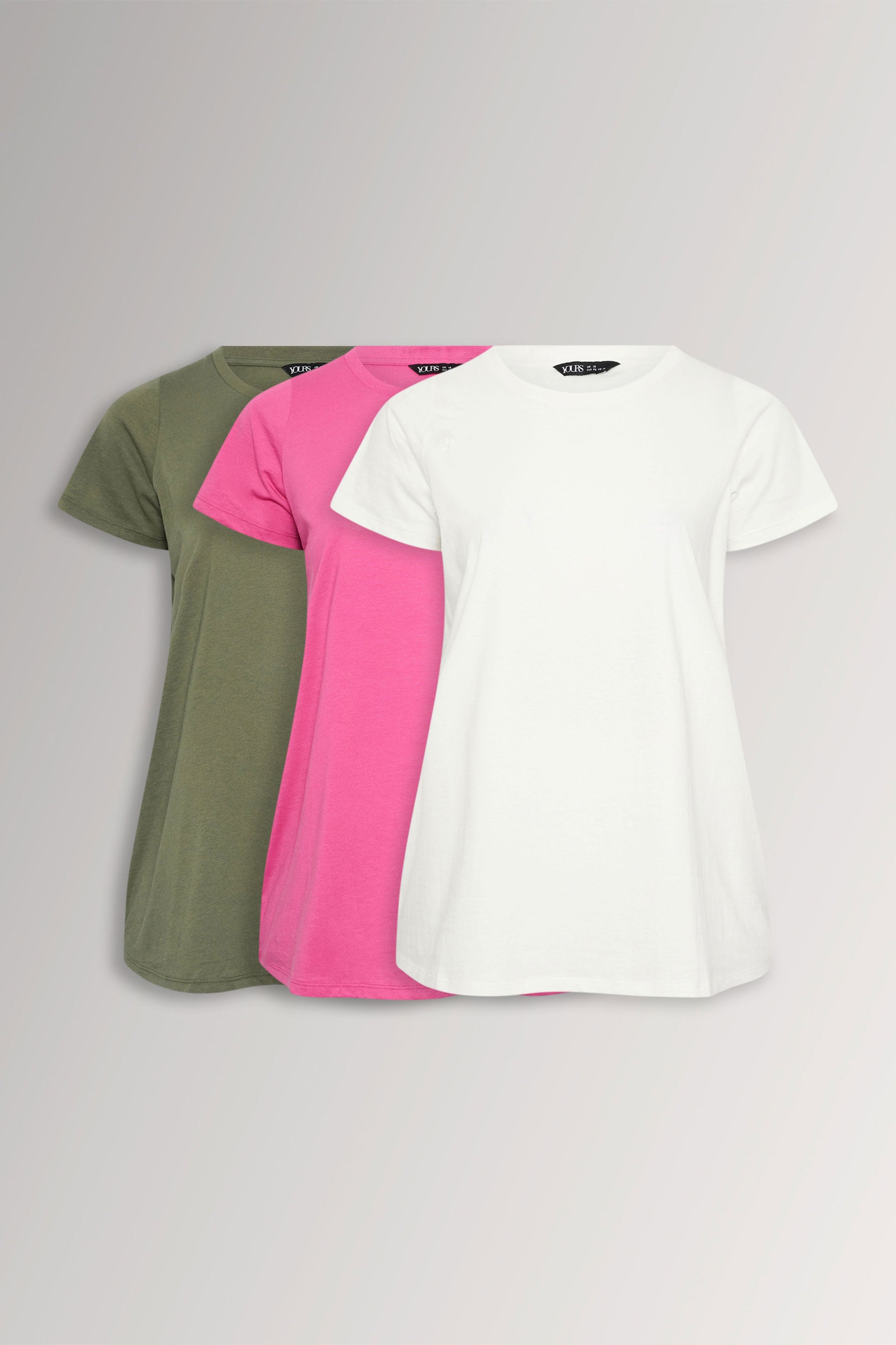 YOURSET 3 PACK Plus Size Khaki Green & Pink Core T-Shirts | Yours Clothing 3