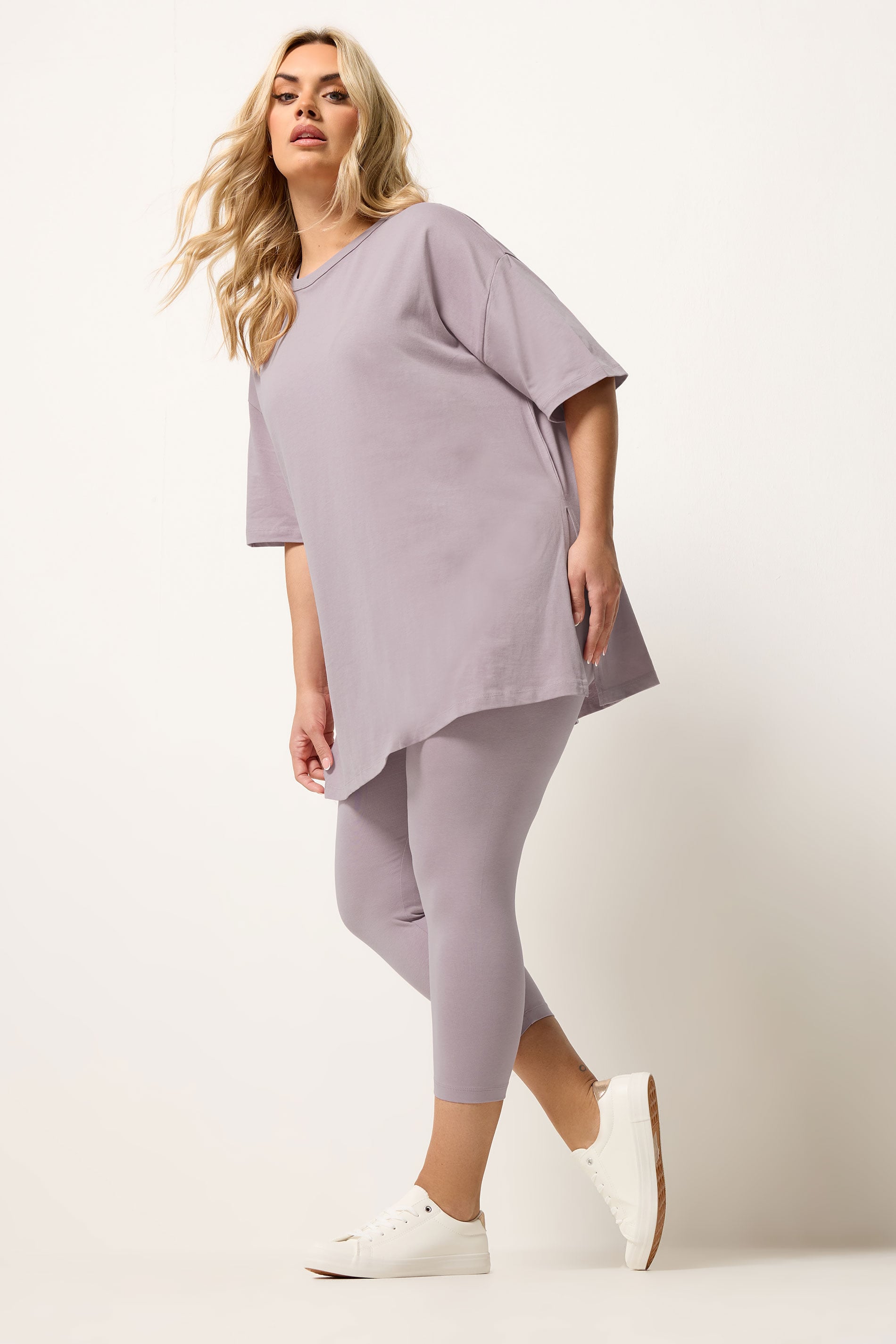 YOURS Plus Size Light Purple Crop Leggings | Yours Clothing 1