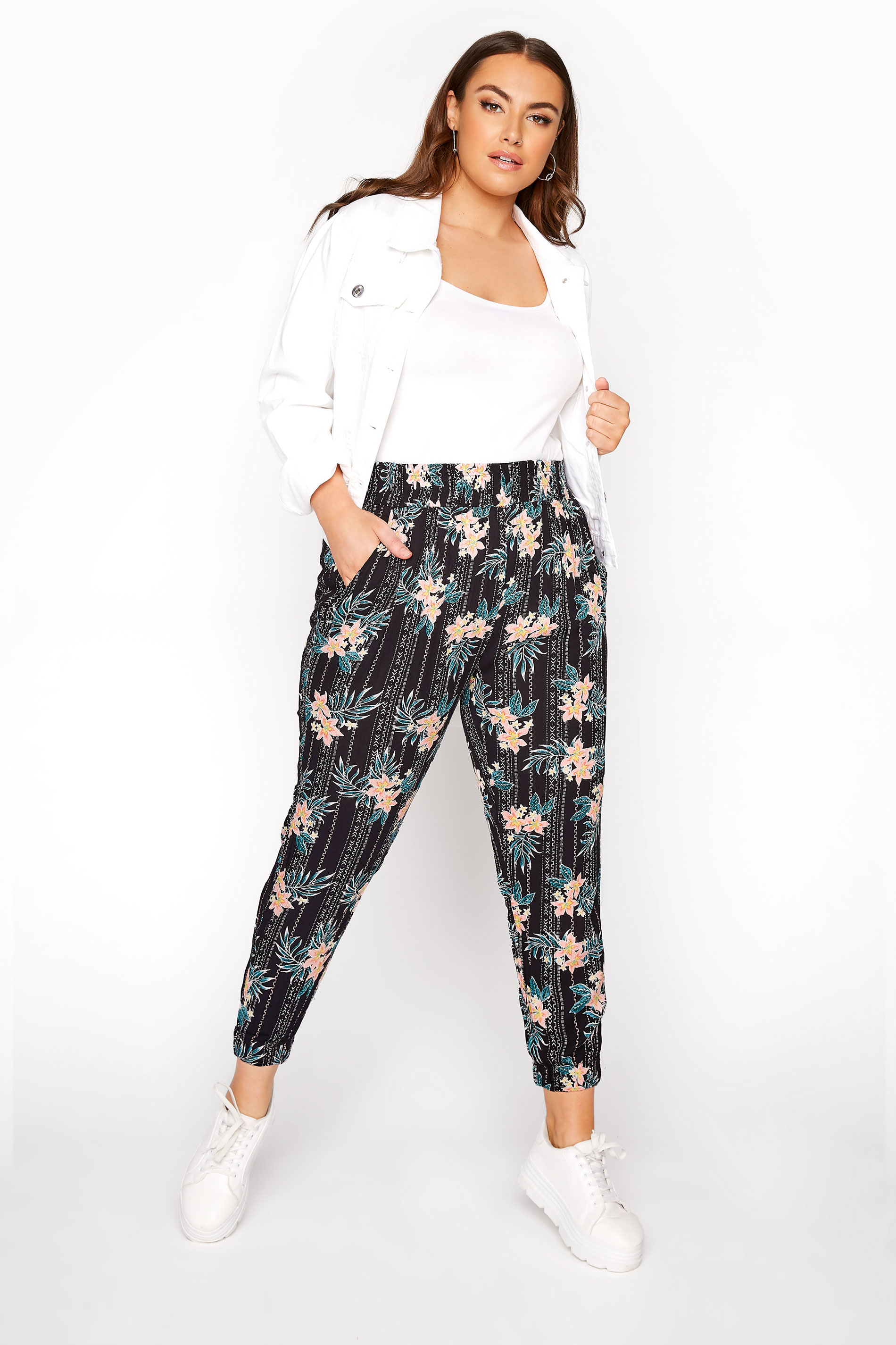 Multi Floral Crinkle Harem Trousers | Yours Clothing