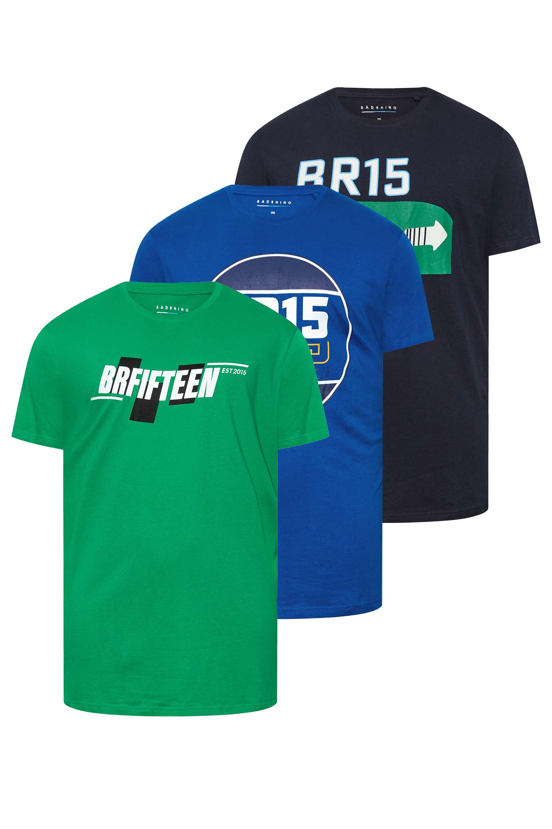 BadRhino Big & Tall 3 Pack Green & Blue BR15 Printed T-Shirts 1
