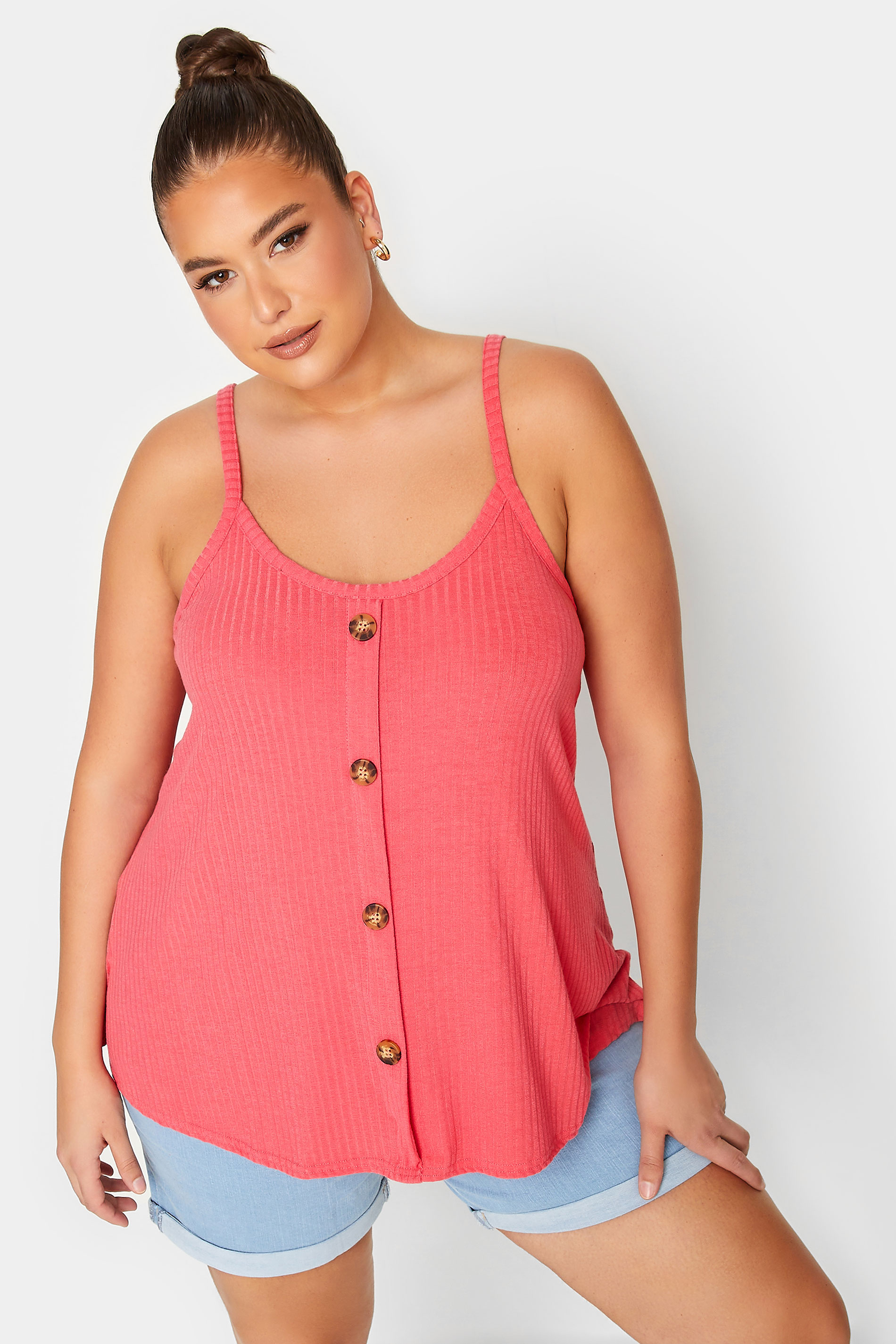 LIMITED COLLECTION Plus Size Hot Pink Button Down Cami Top | Yours Clothing  2
