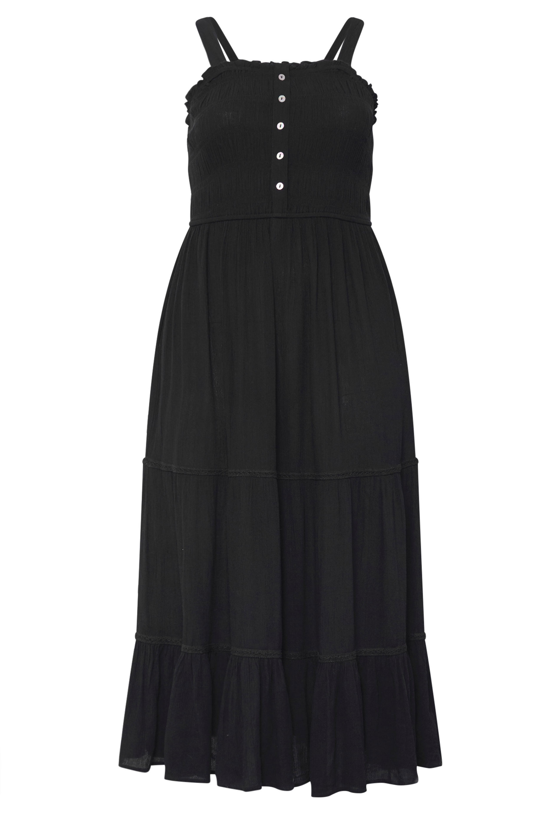 YOURS Plus Size Black Shirred Placket Dress | Yours Clothing 5