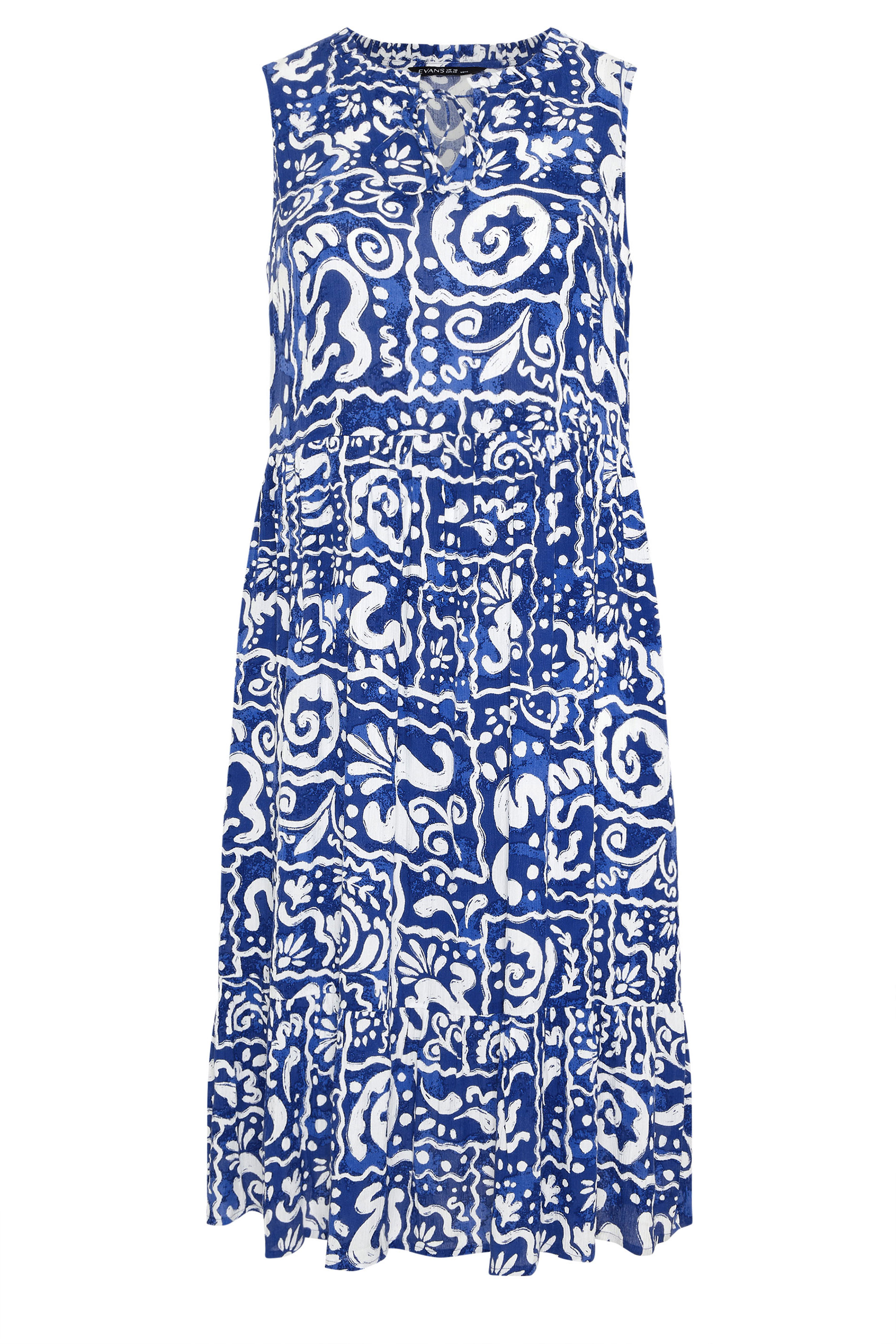 EVANS Plus Size Blue Abstract Print Tie Neck Maxi Dress | Evans 6
