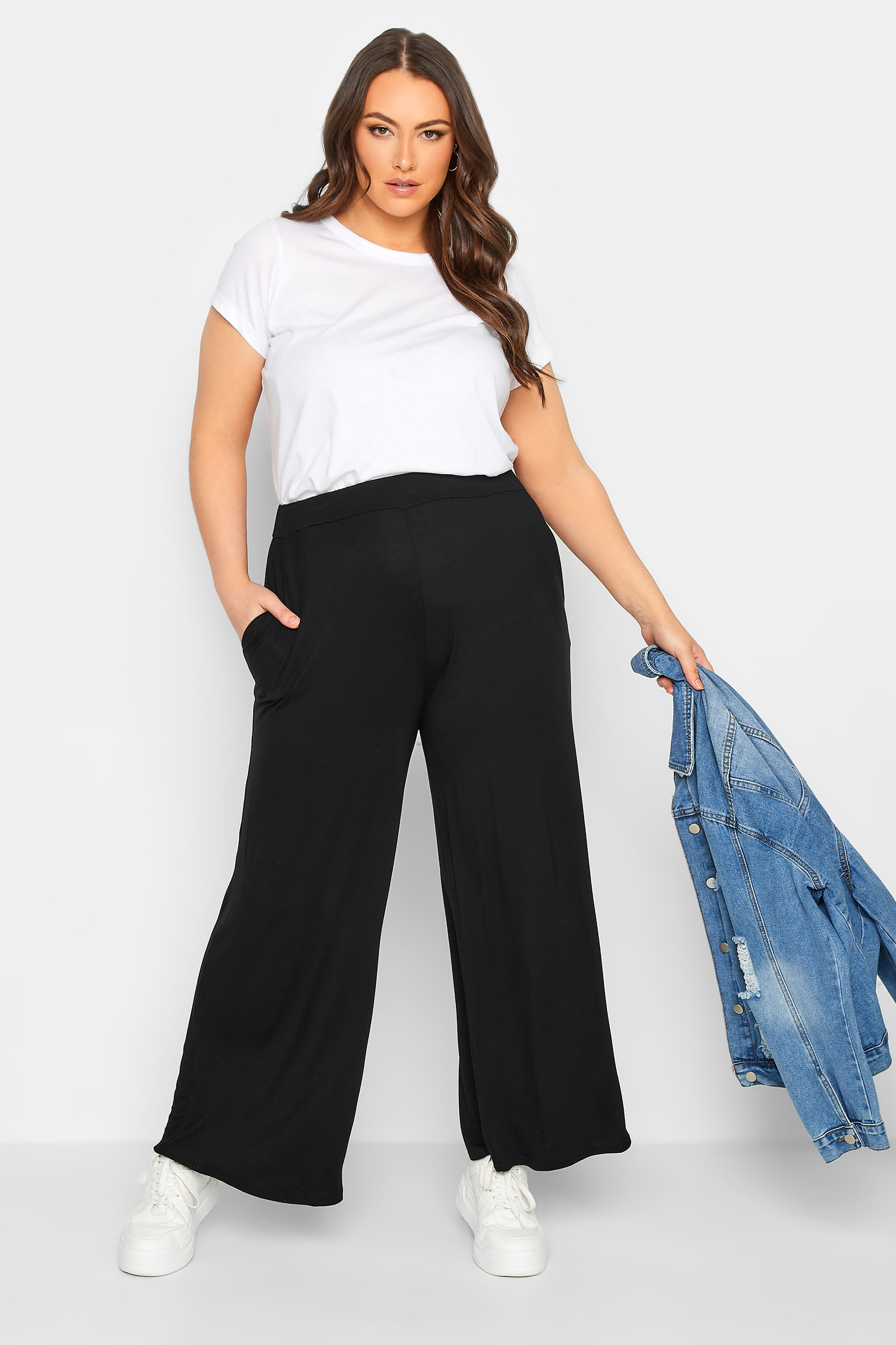 Plus Size Black Wide Leg Stretch Trousers | Yours Clothing 2