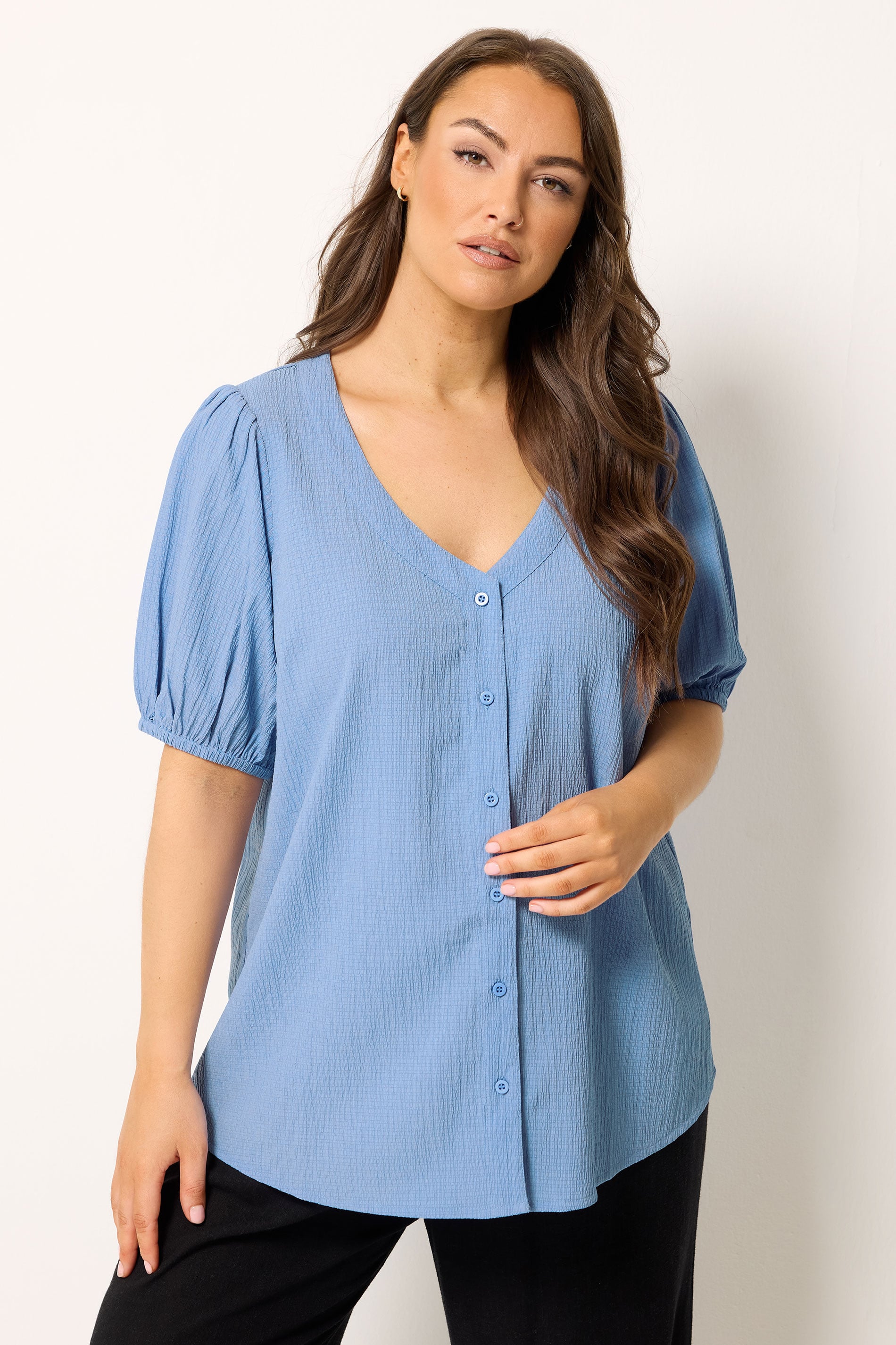 YOURS Plus Size Blue Button Textured Blouse | Yours Clothing 3