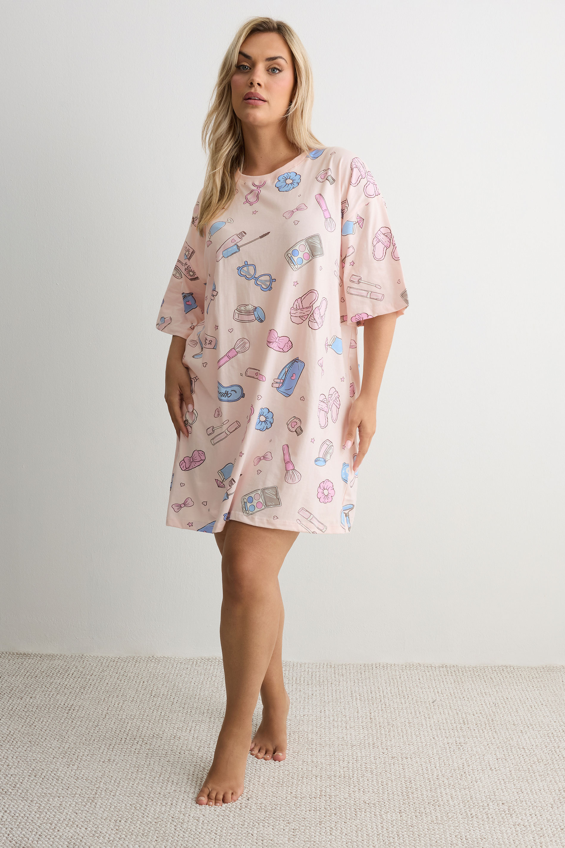 YOURS Plus Size Pink Girly Print T-Shirt Nightdress | Yours Clothing 1
