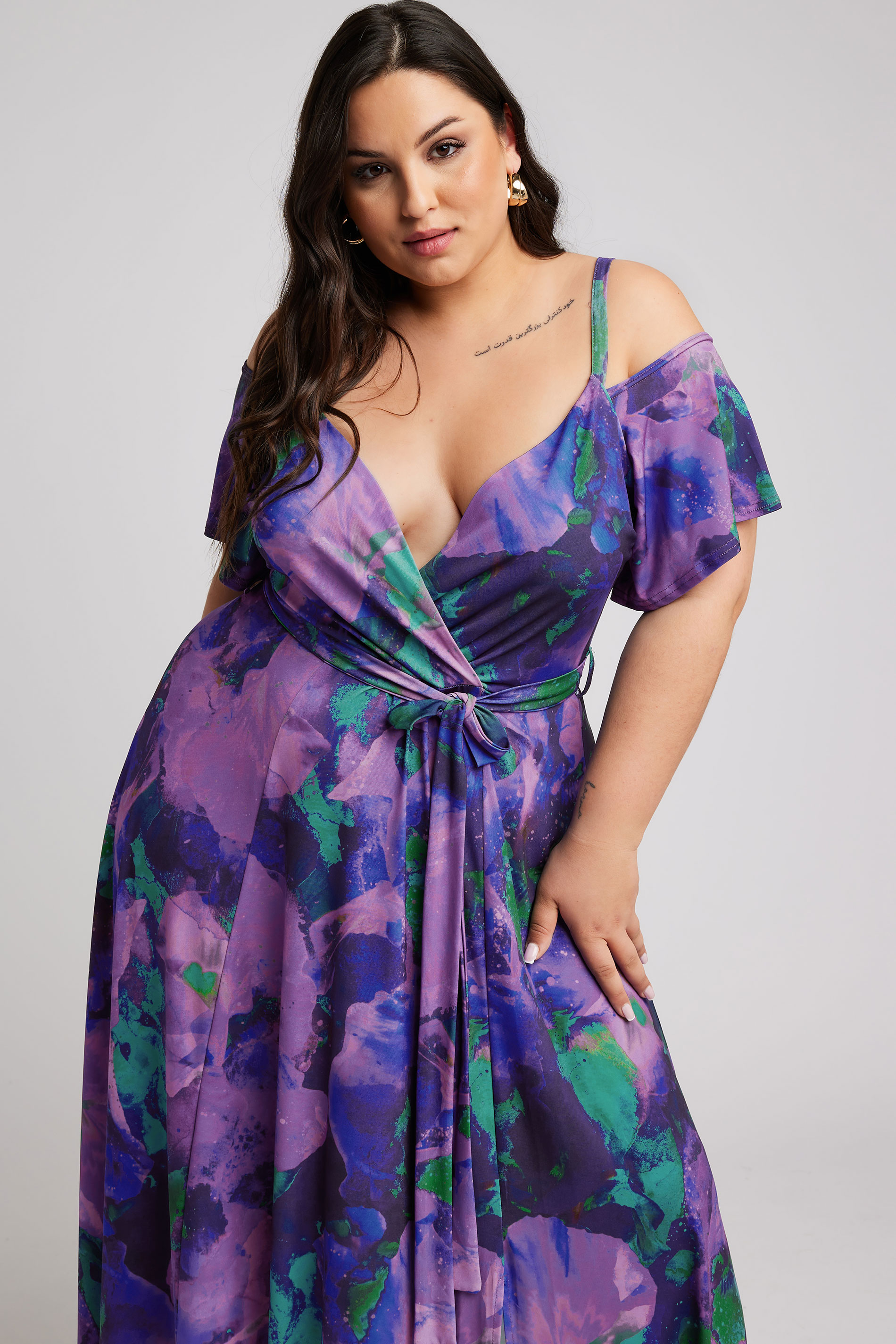 YOURS LONDON Plus Size Purple Abstract Print Wrap Dress | Yours Clothing 3