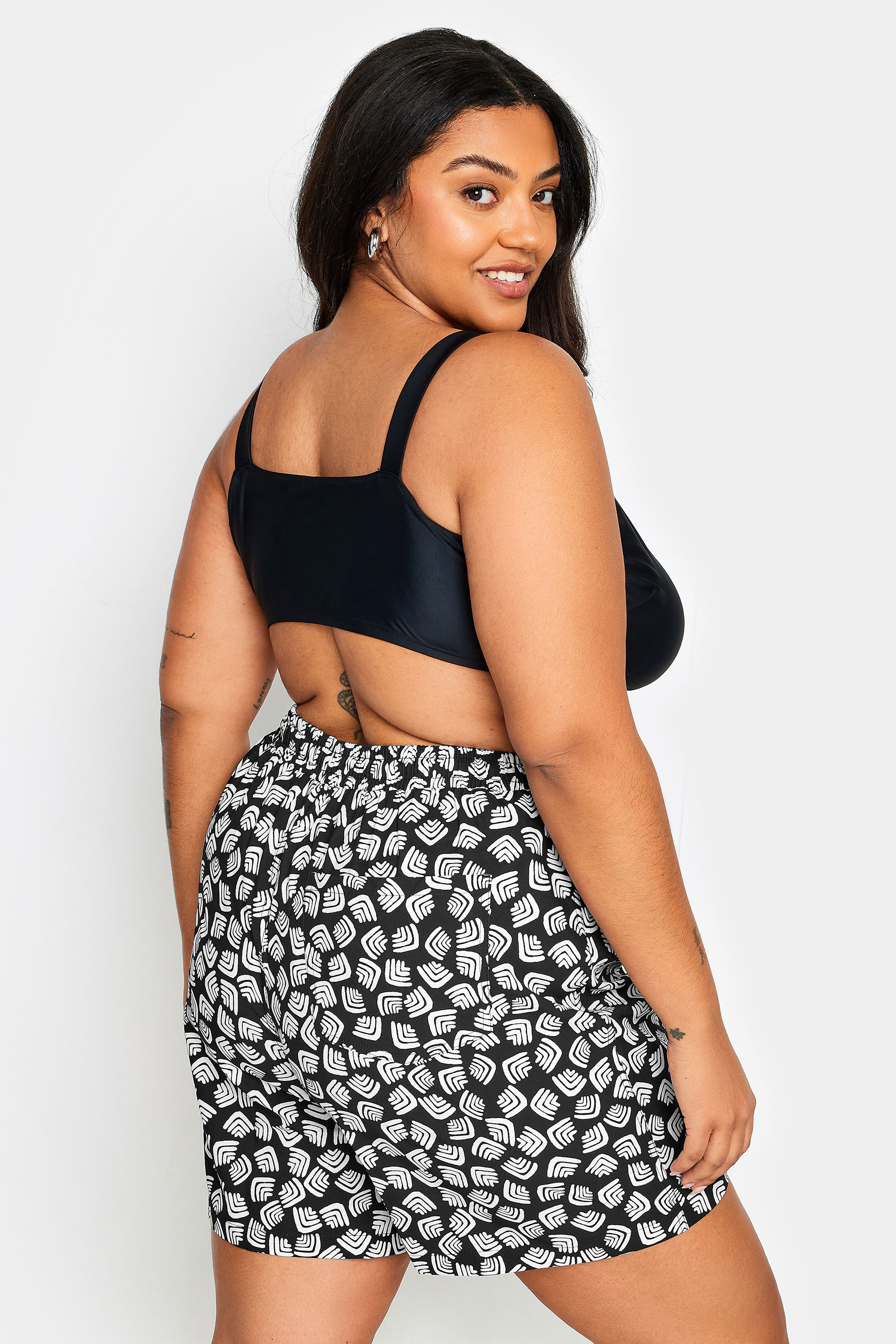 YOURS Plus Size Black Abstract Print Swim Shorts | Yours Clothing 3