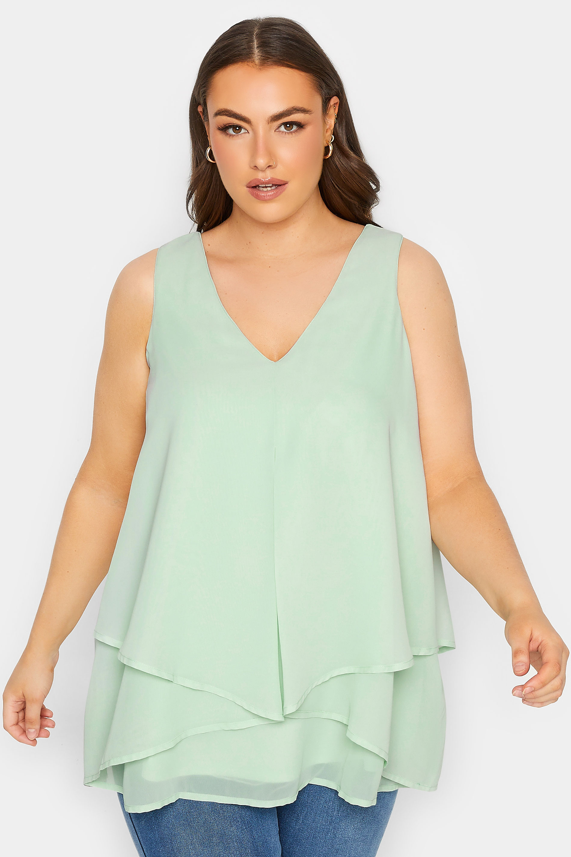 YOURS LONDON Plus Size Green Layered Vest Top | Yours Clothing 1