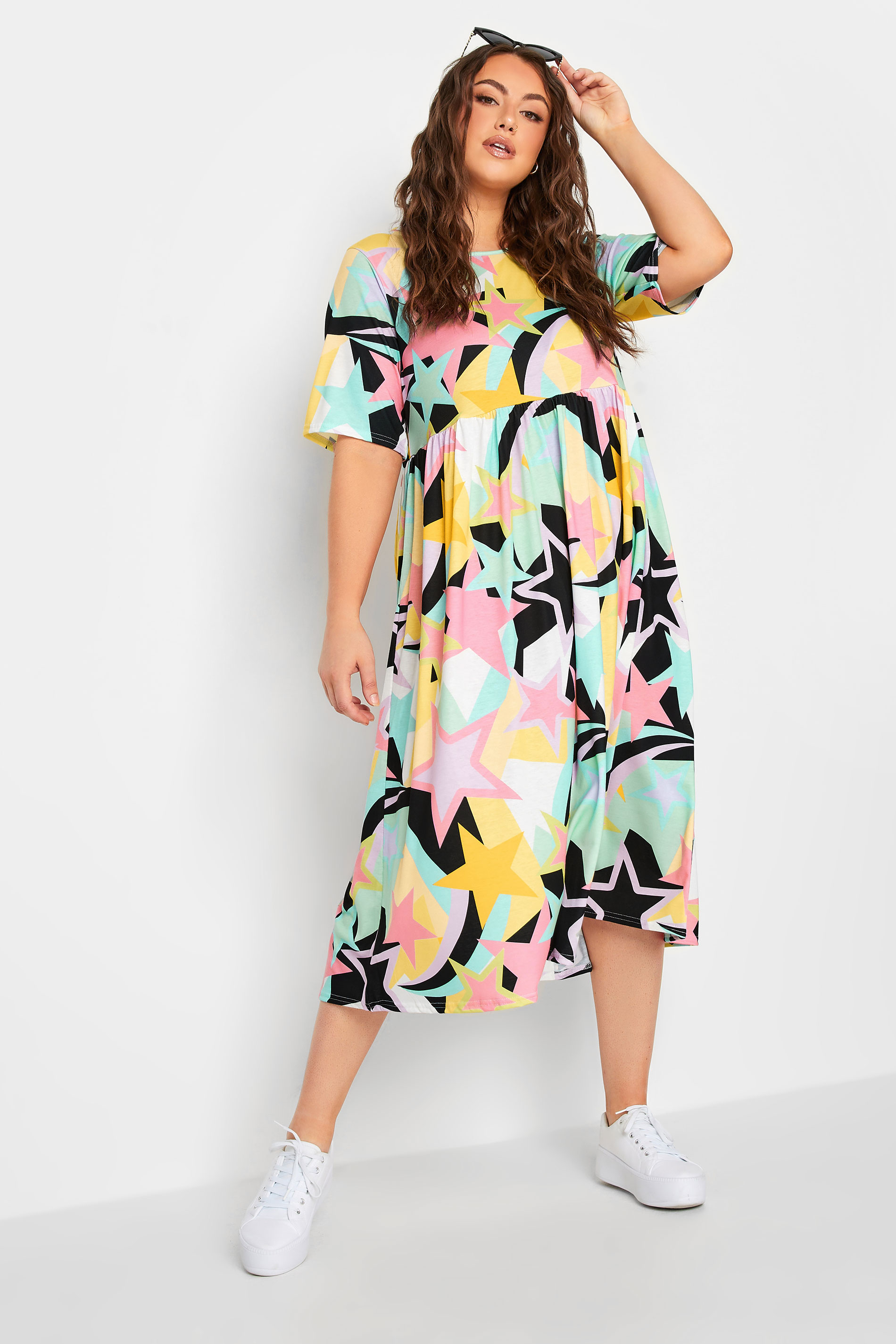 Plus Size LIMITED COLLECTION Black & Pink Star Print Midaxi Smock Dress | Yours Clothing 1
