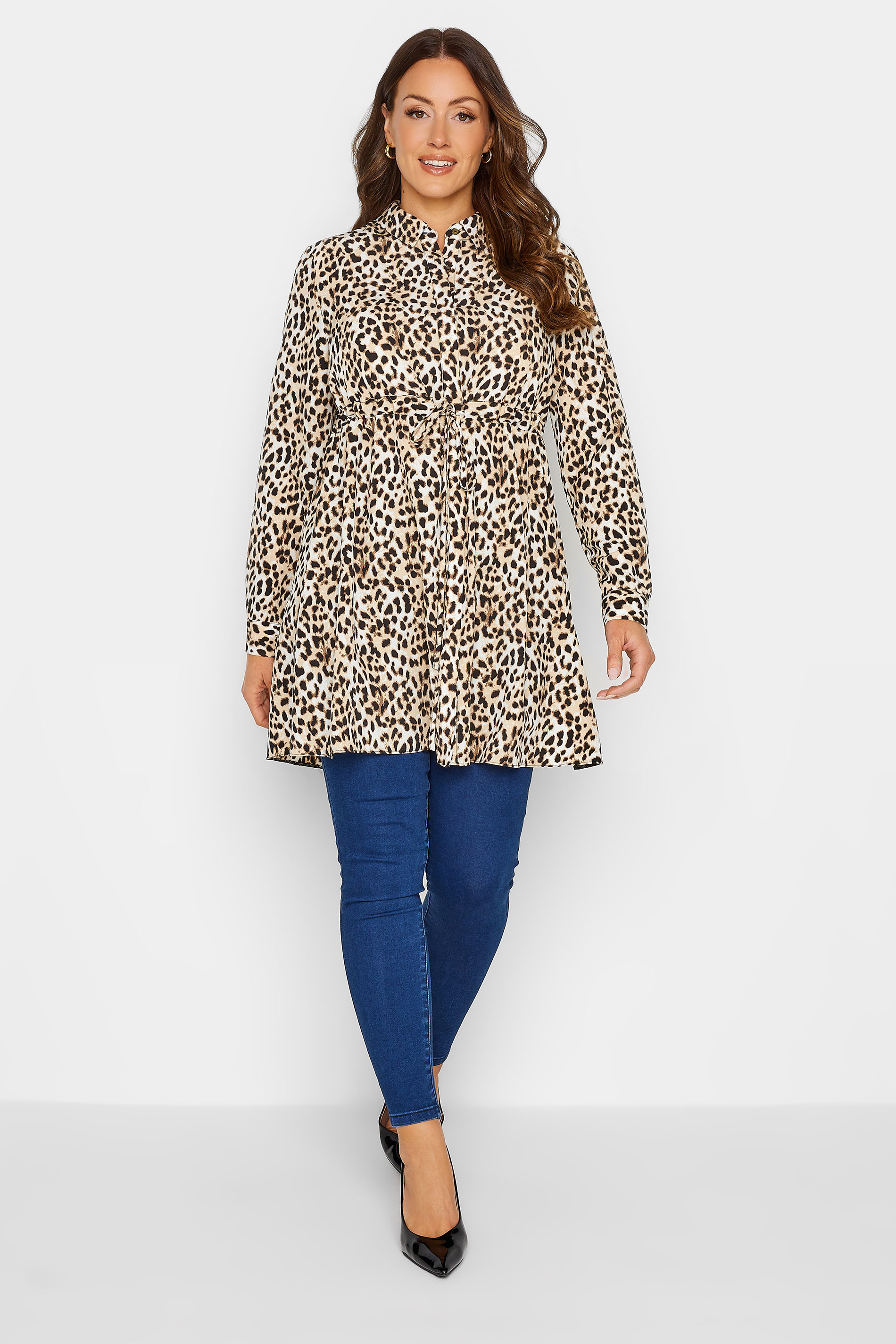 M&Co Brown Leopard Print Tie Waist Tunic Shirt | M&Co 1