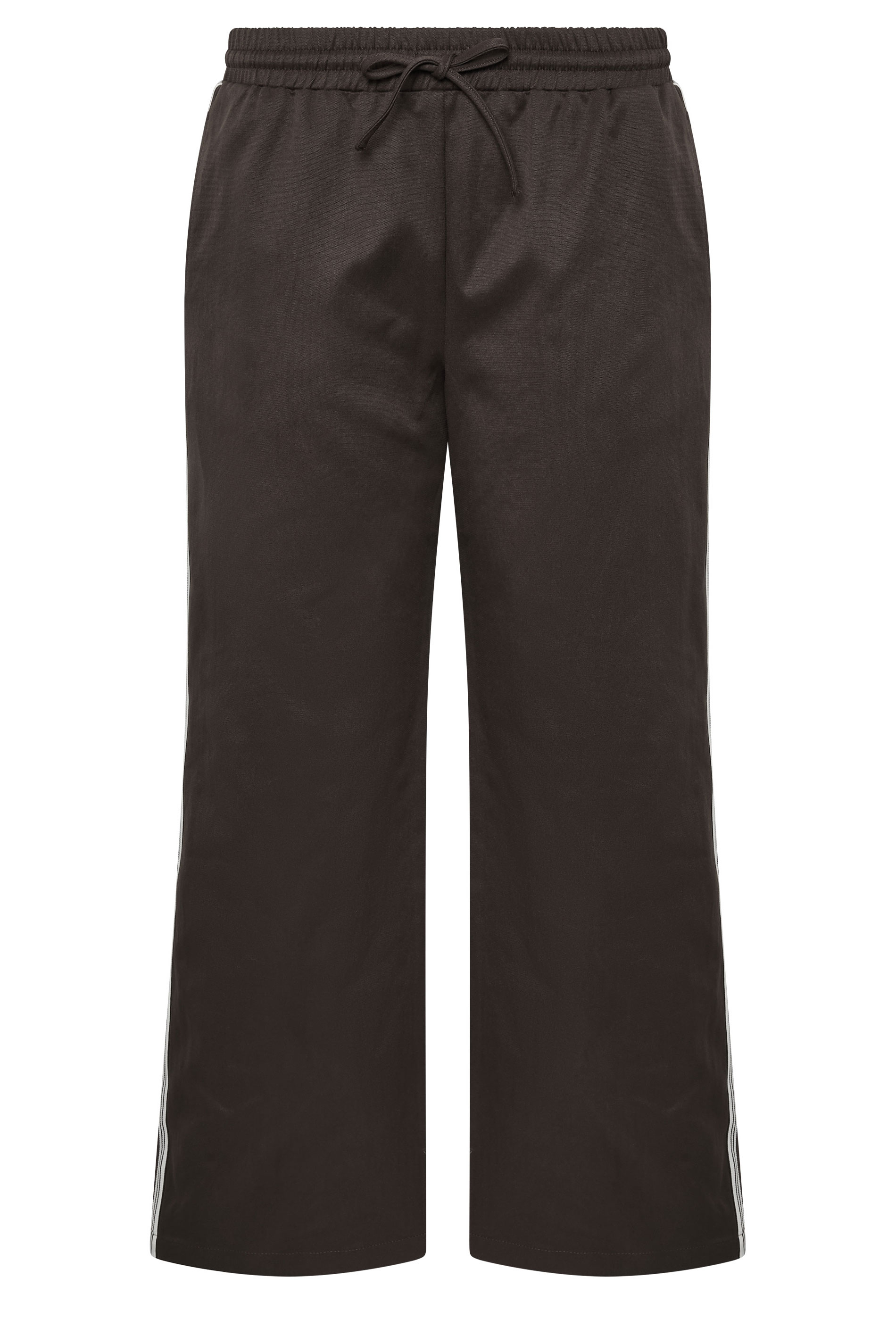 PixieGirl Petite Women's Chocolate Brown Side Stripe Wide Leg Joggers | PixieGirl 1