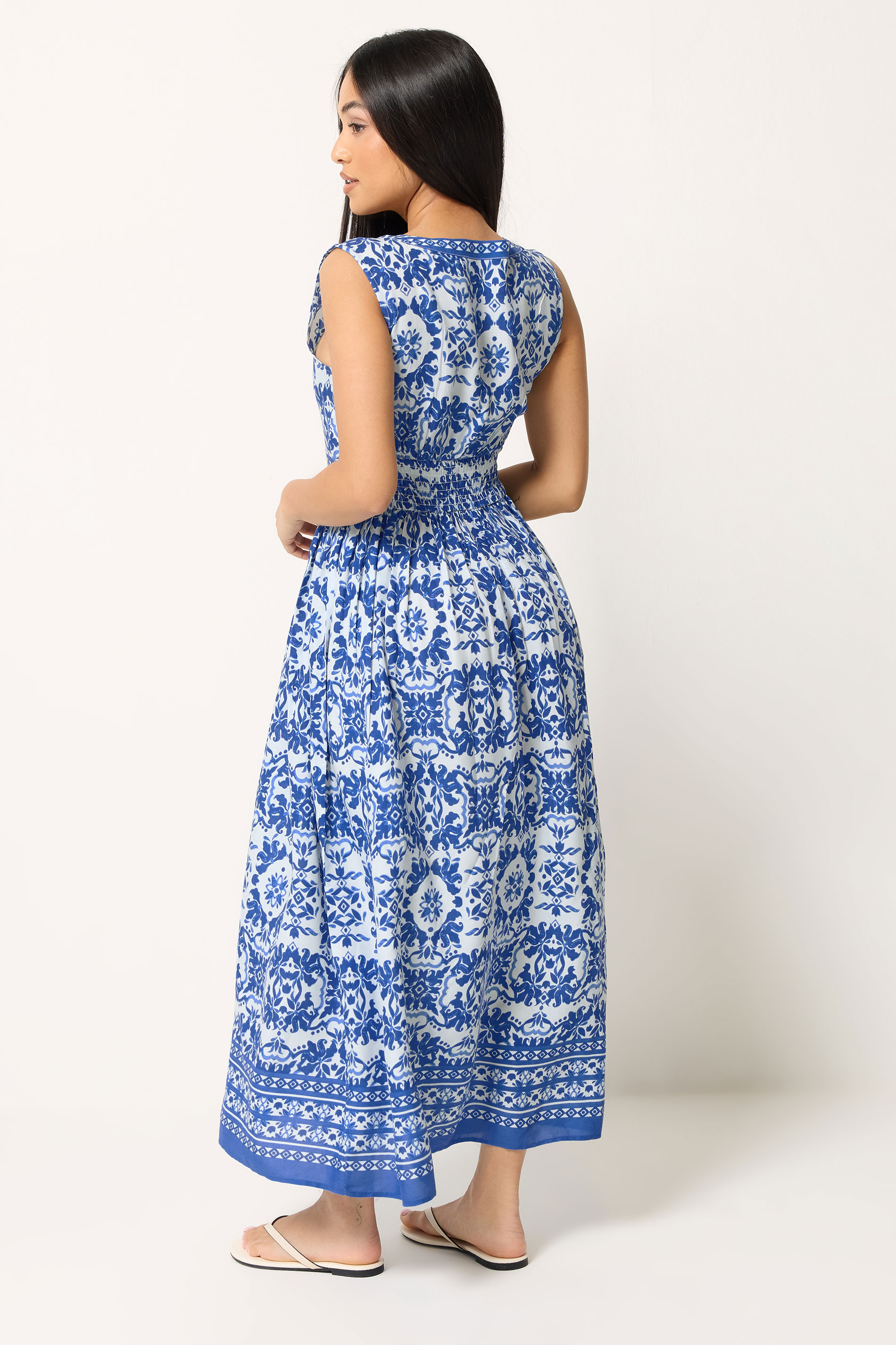 M&Co Petite Blue & White Paisley Tiered Maxi Dress | M&Co 2