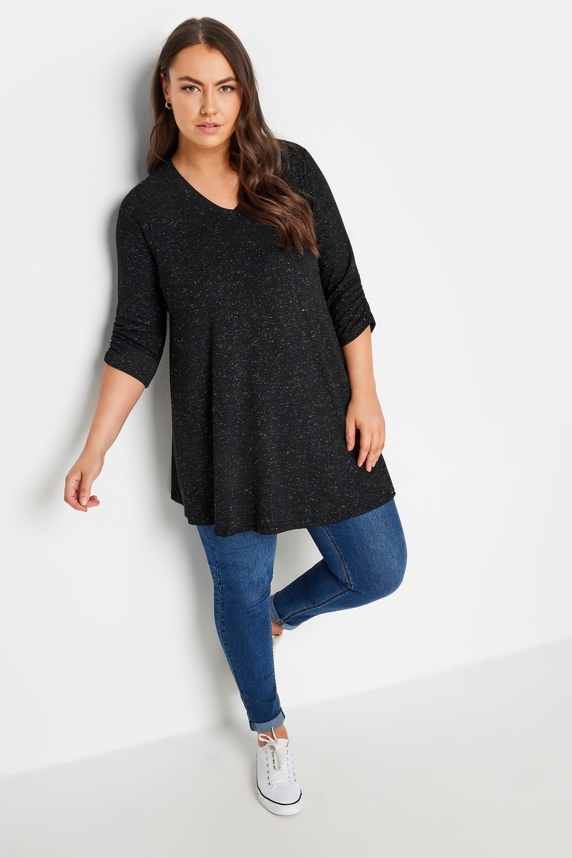 YOURS Plus Size Black Metallic Swing Top | Yours Clothing