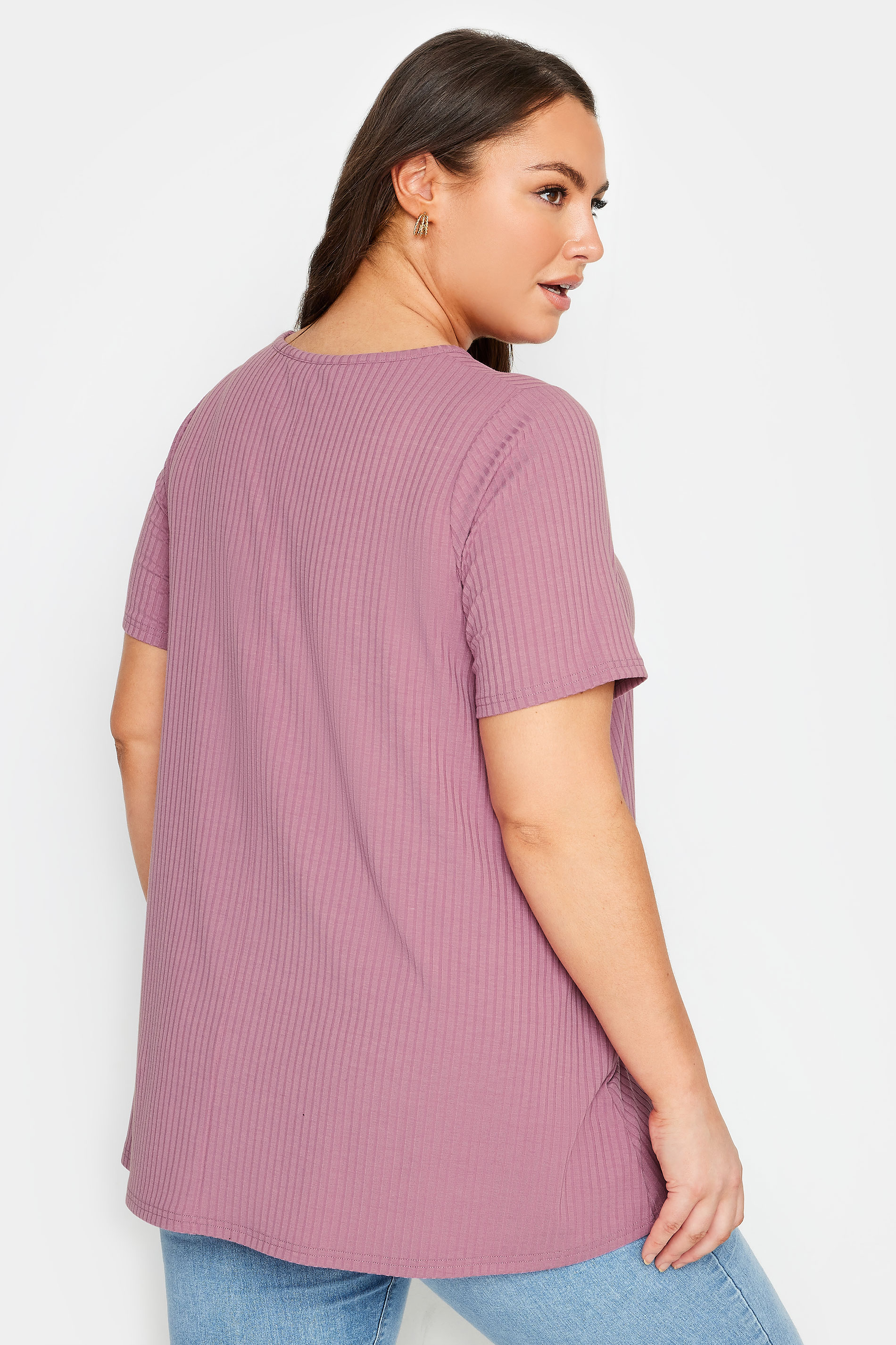 YOURS Plus Size Pink Ribbed Cut Out T-Shirt | Yours Clothing 3