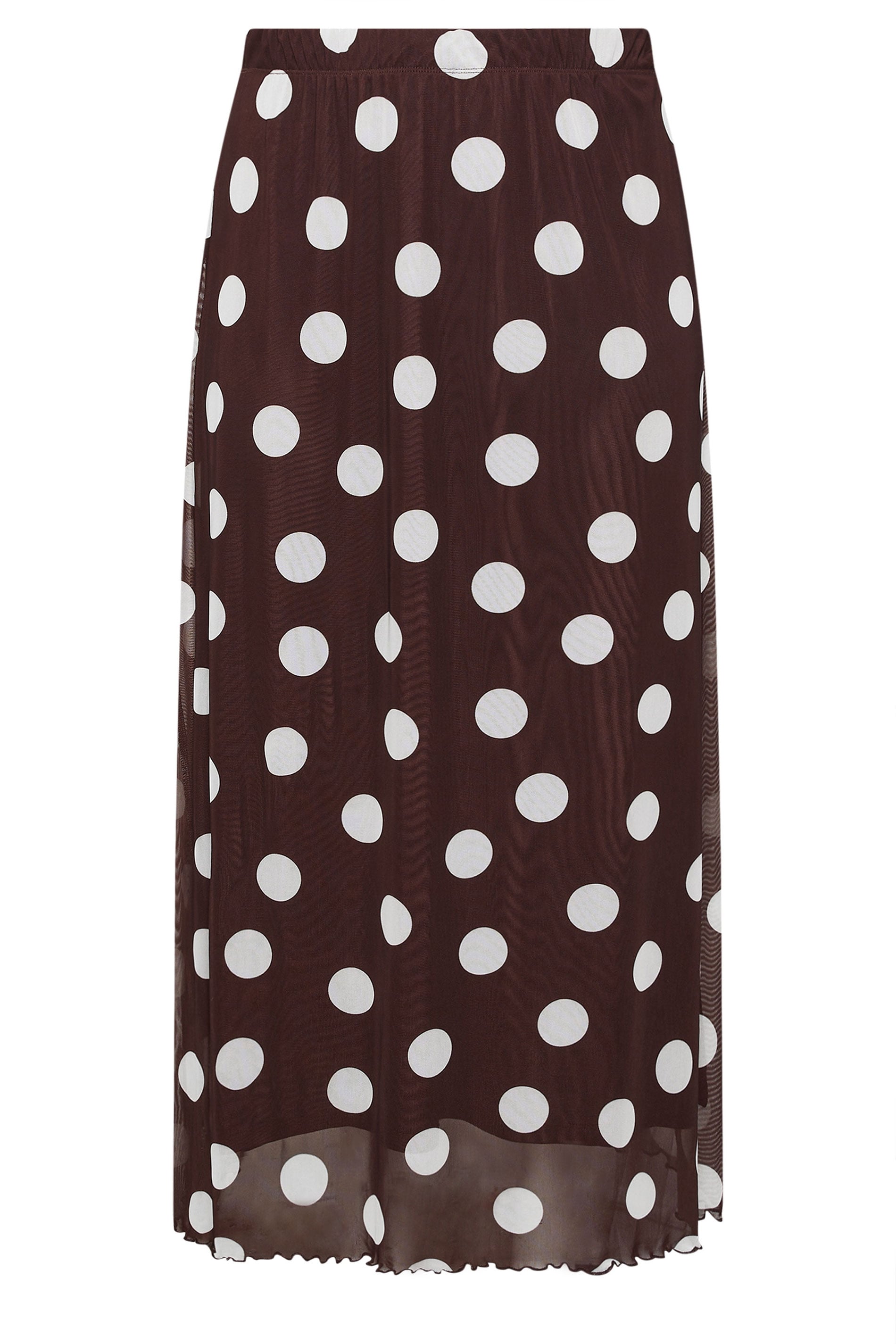 YOURS Plus Size Chocolate Brown Polka Dot Mesh Skirt | Yours Clothing 5