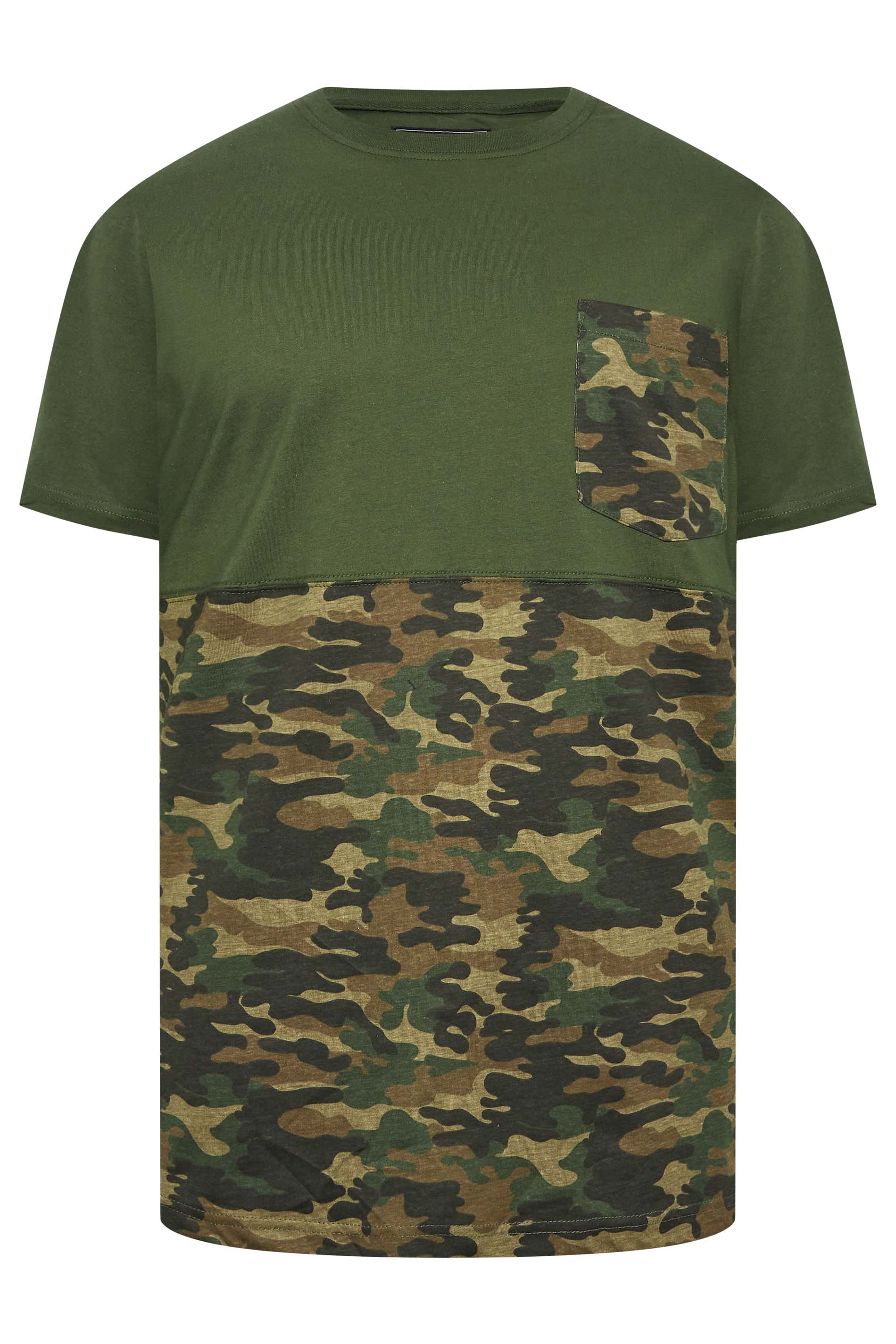KAM Big & Tall Khaki Green Camo Pannelled T-Shirt | BadRhino 3