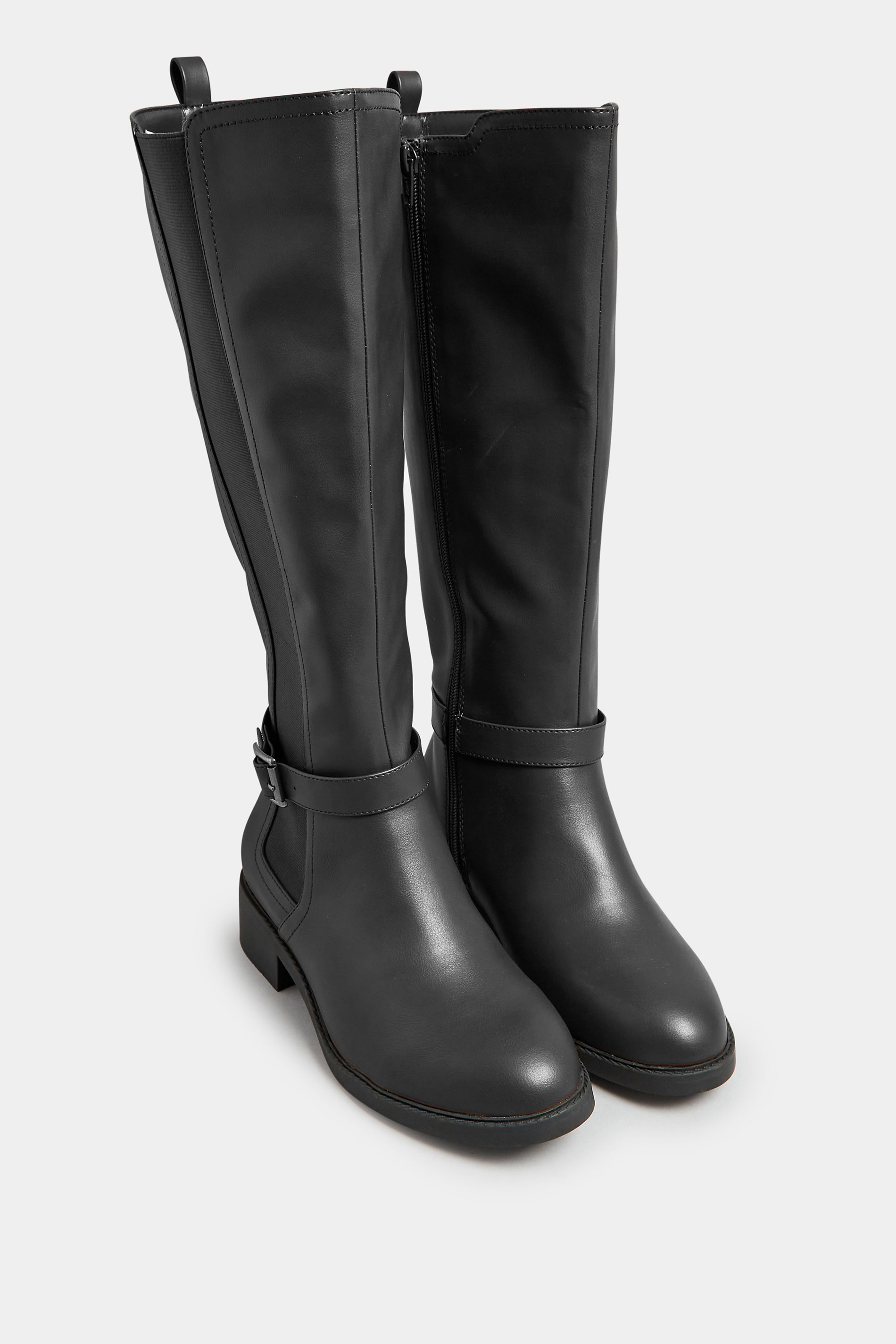 Black Faux Leather Buckle Knee High Boots In Wide E Fit & Extra Wide EEE Fit | Yours Clothing 2