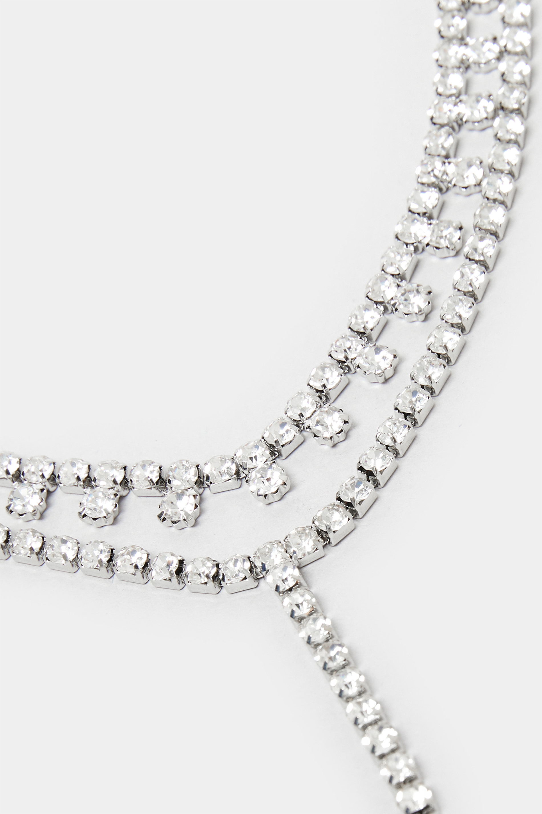 Long Silver Double Layer Diamante Necklace 3