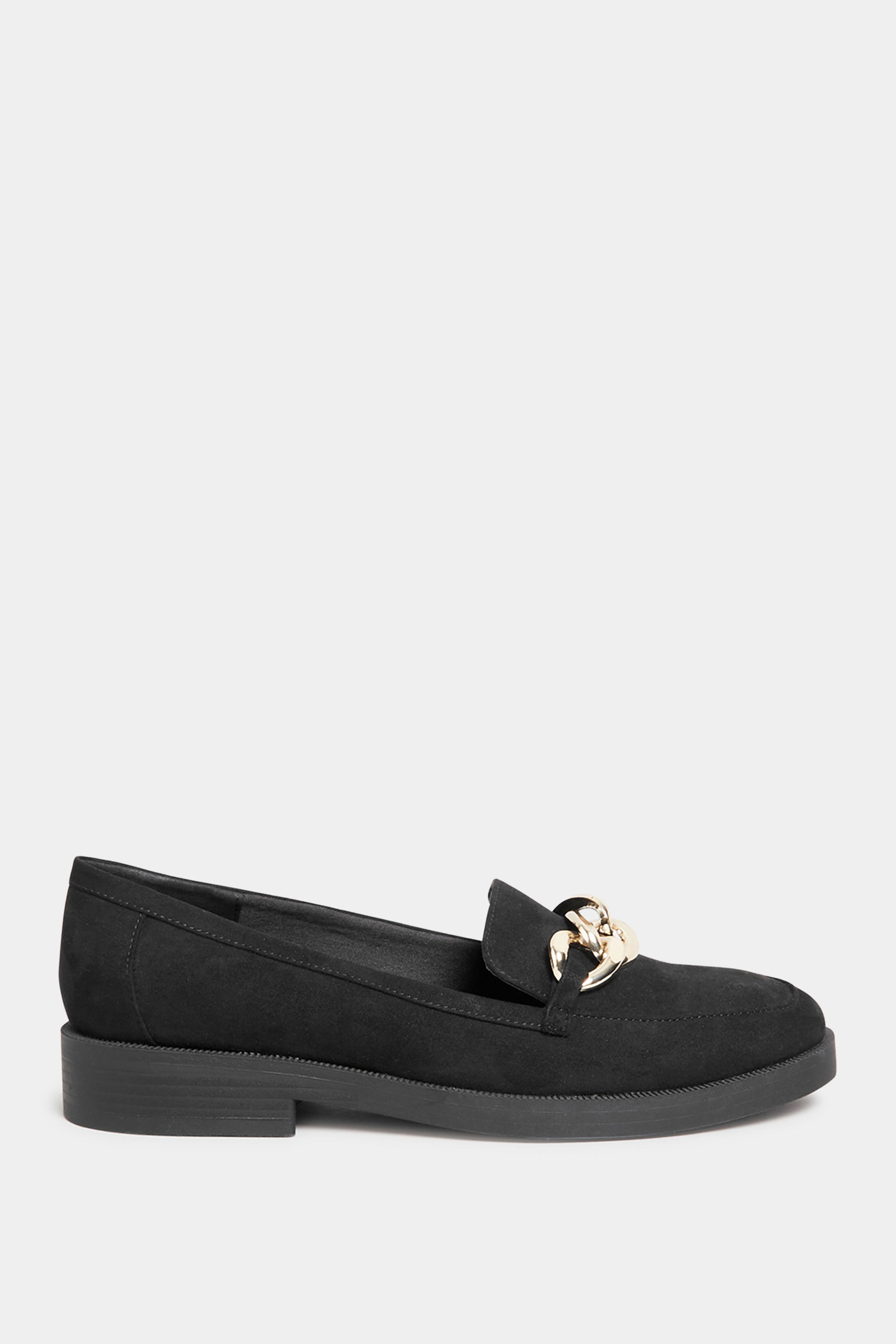 Black Faux Suede Chain Detail Loafers In Wide E Fit & Extra Wide EEE Fit | Yours Clothing 3