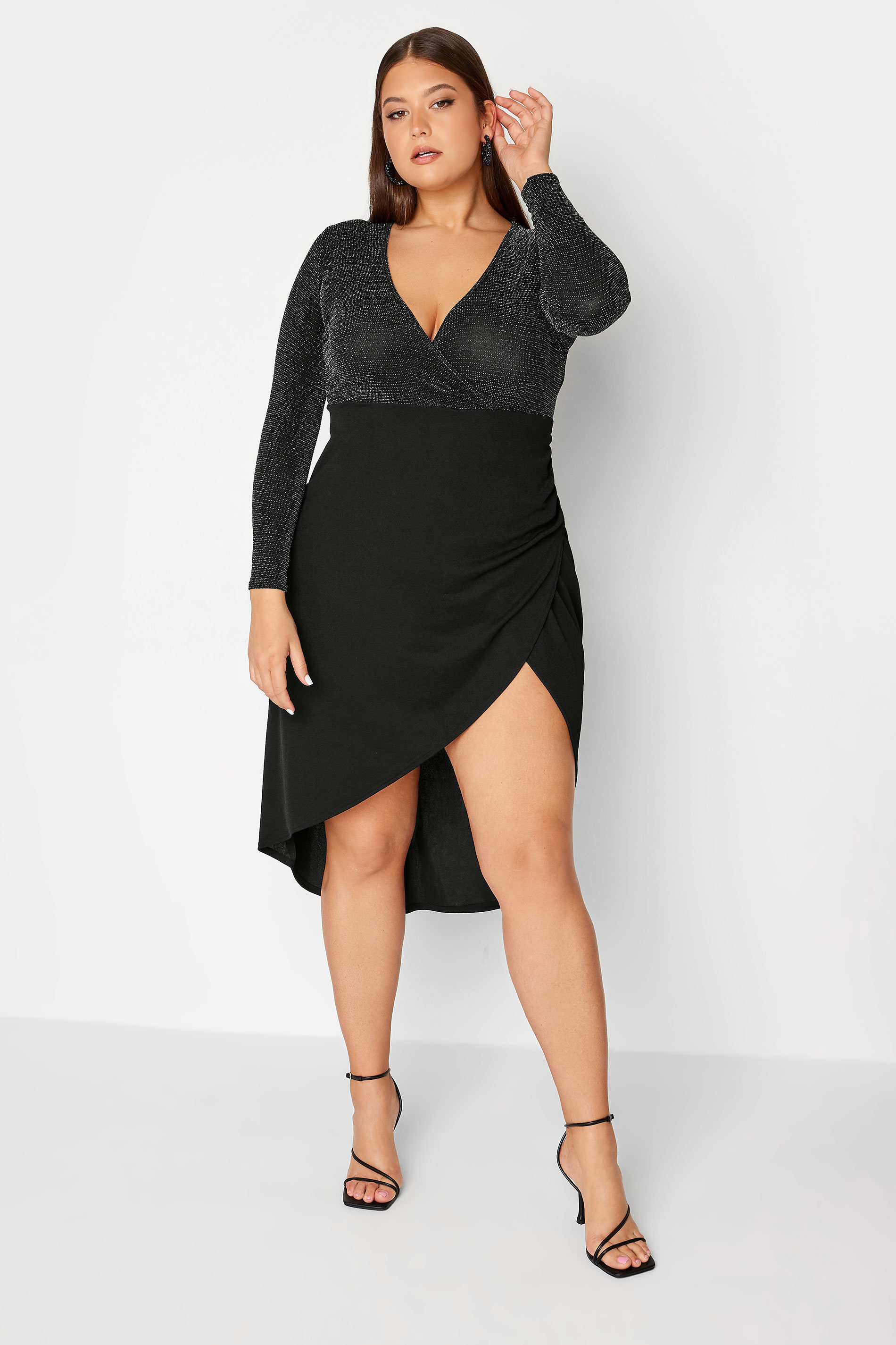 LIMITED COLLECTION Plus Size Black Multicolour Glitter Bodycon Wrap Dress | Yours Clothing 3