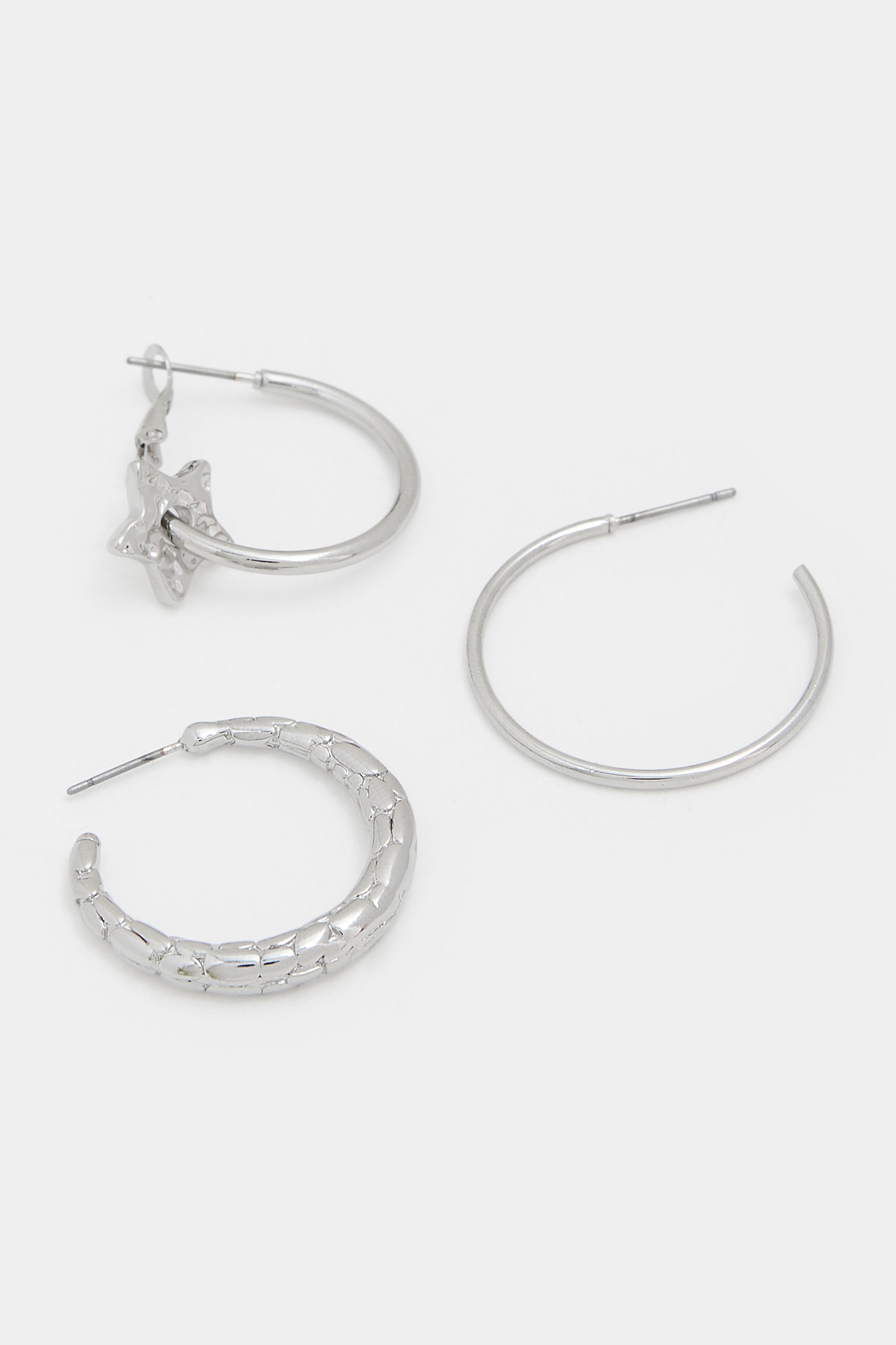 YOURSET 3 PACK Silver Tone Star Hoop Earrings | Yours Clothing 4