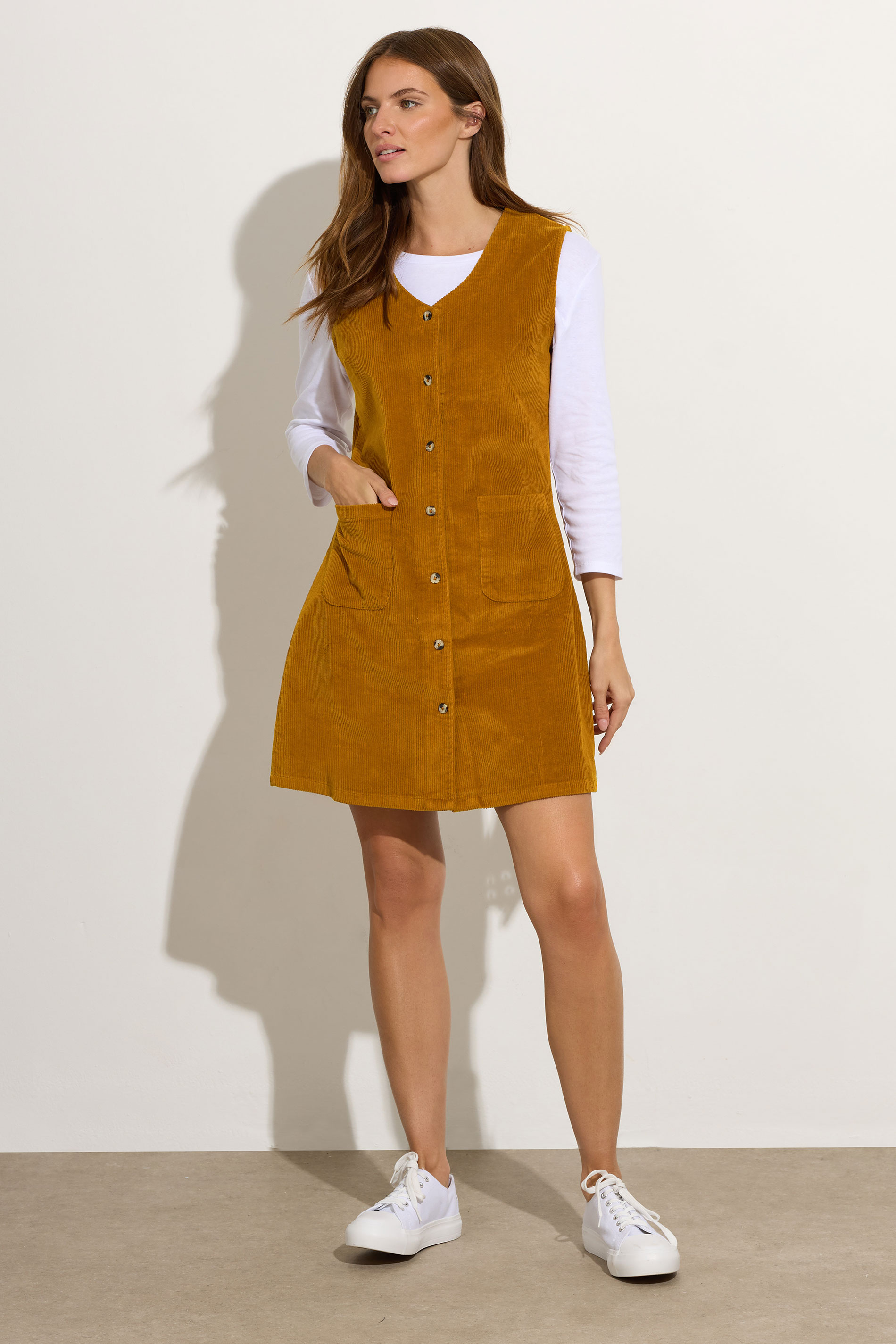 M&Co Orange Cord Button Through Pinafore Dress | M&Co  1