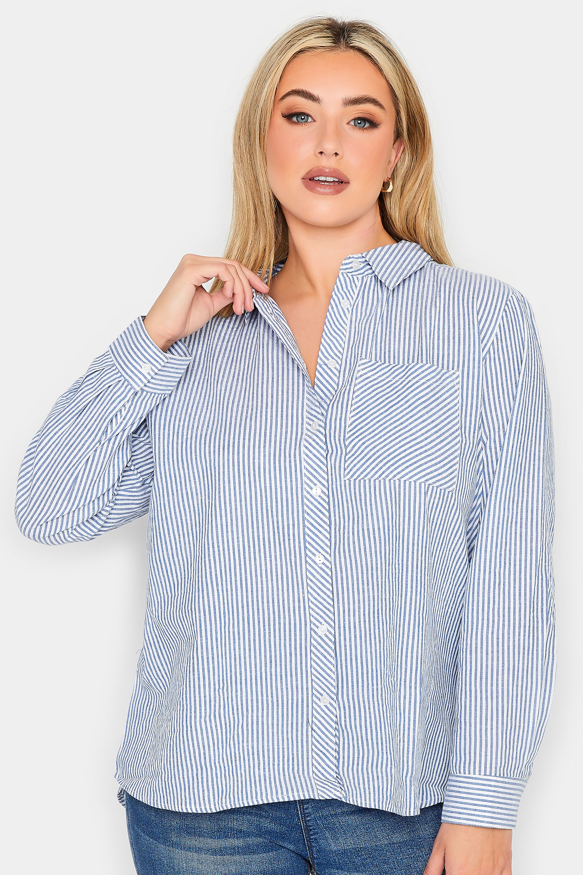 YOURS PETITE Plus Size Blue Stripe Shirt | Yours Clothing 1
