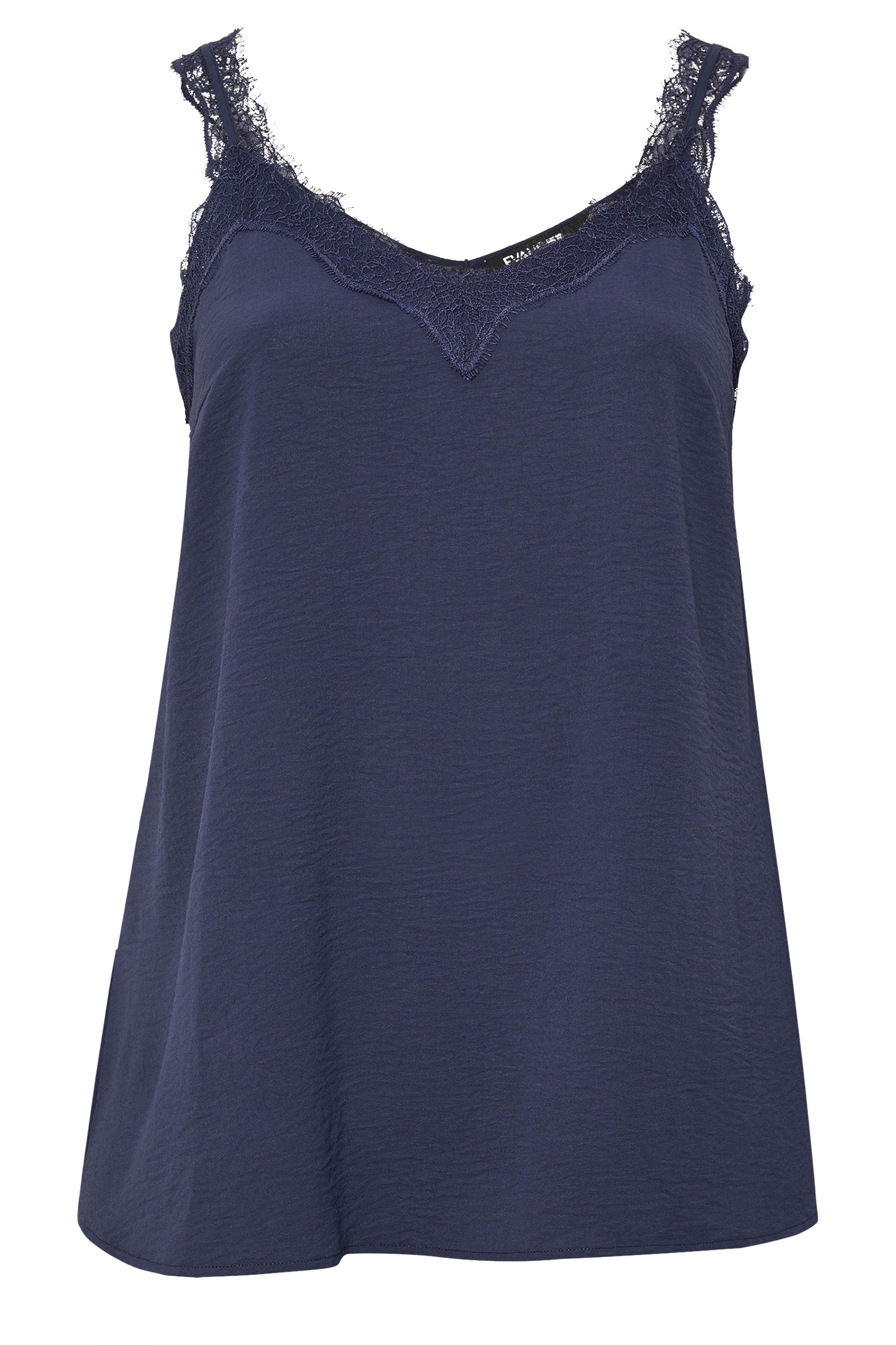 EVANS Curve Navy Blue Lace Trim Cami Vest Top | Evans 5