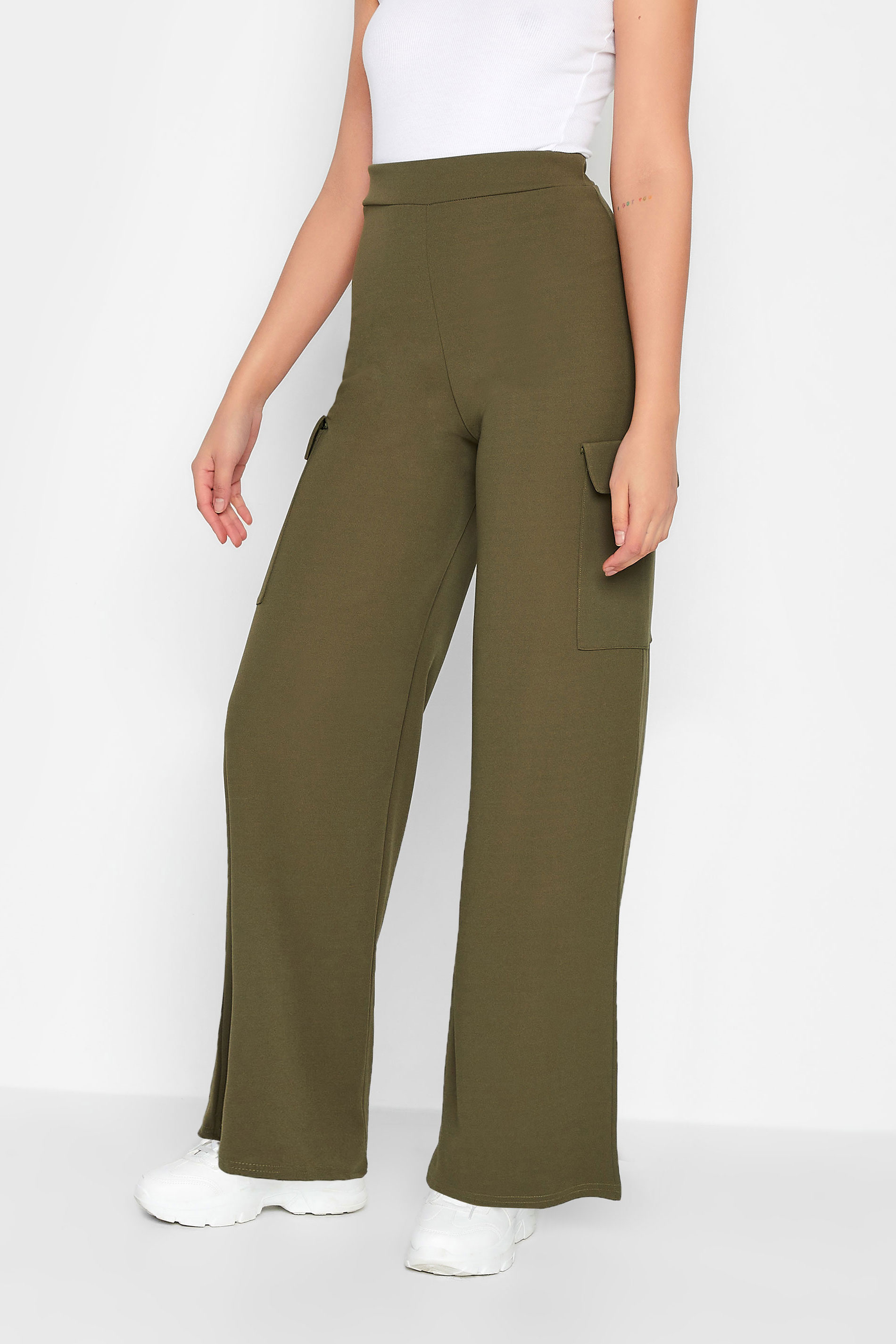 LTS Tall Khaki Green Wide Leg Cargo Trousers | Long Tall Sally  1