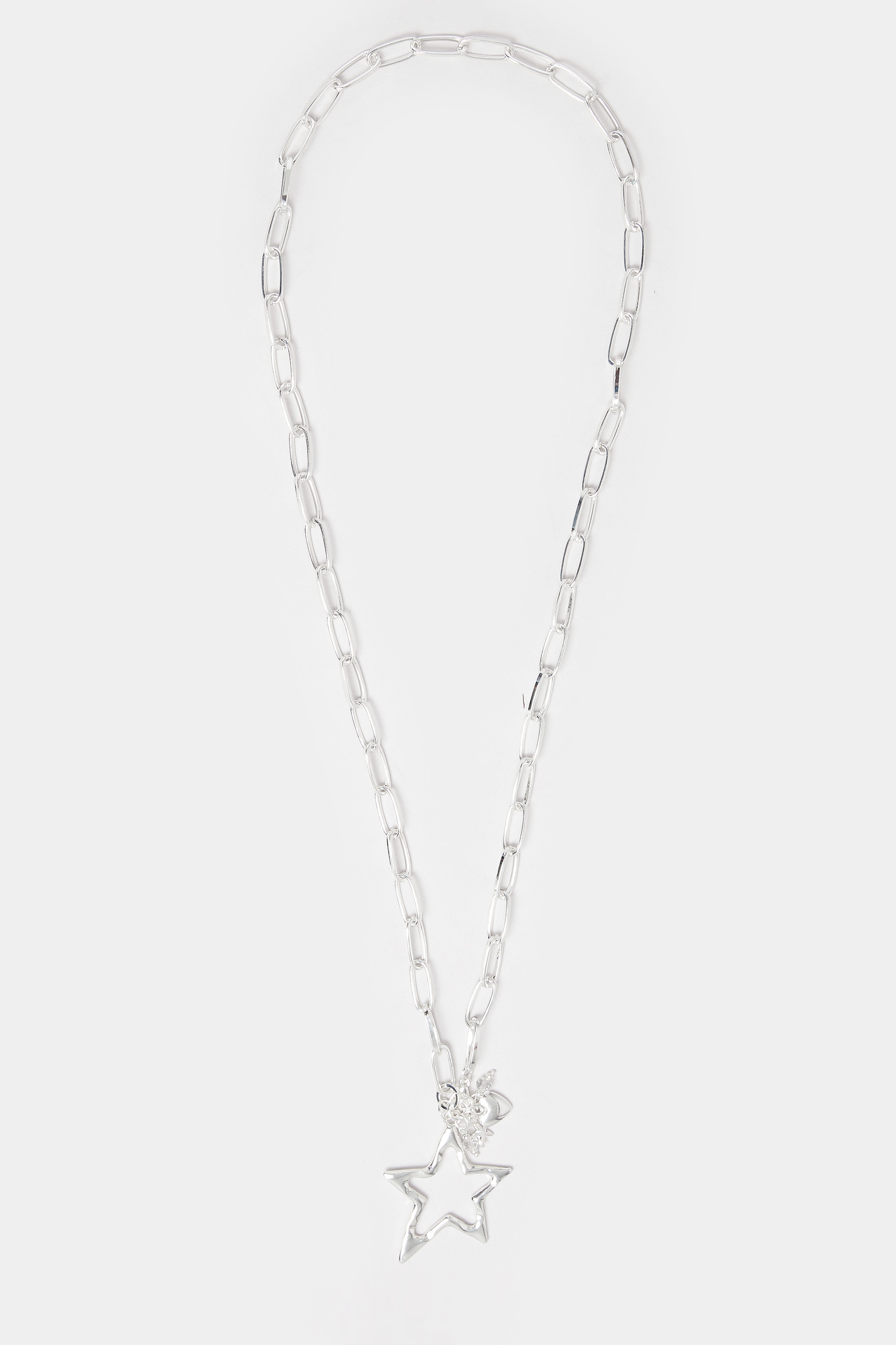 Silver Long Chain Star Necklace | Yours Clothing  2