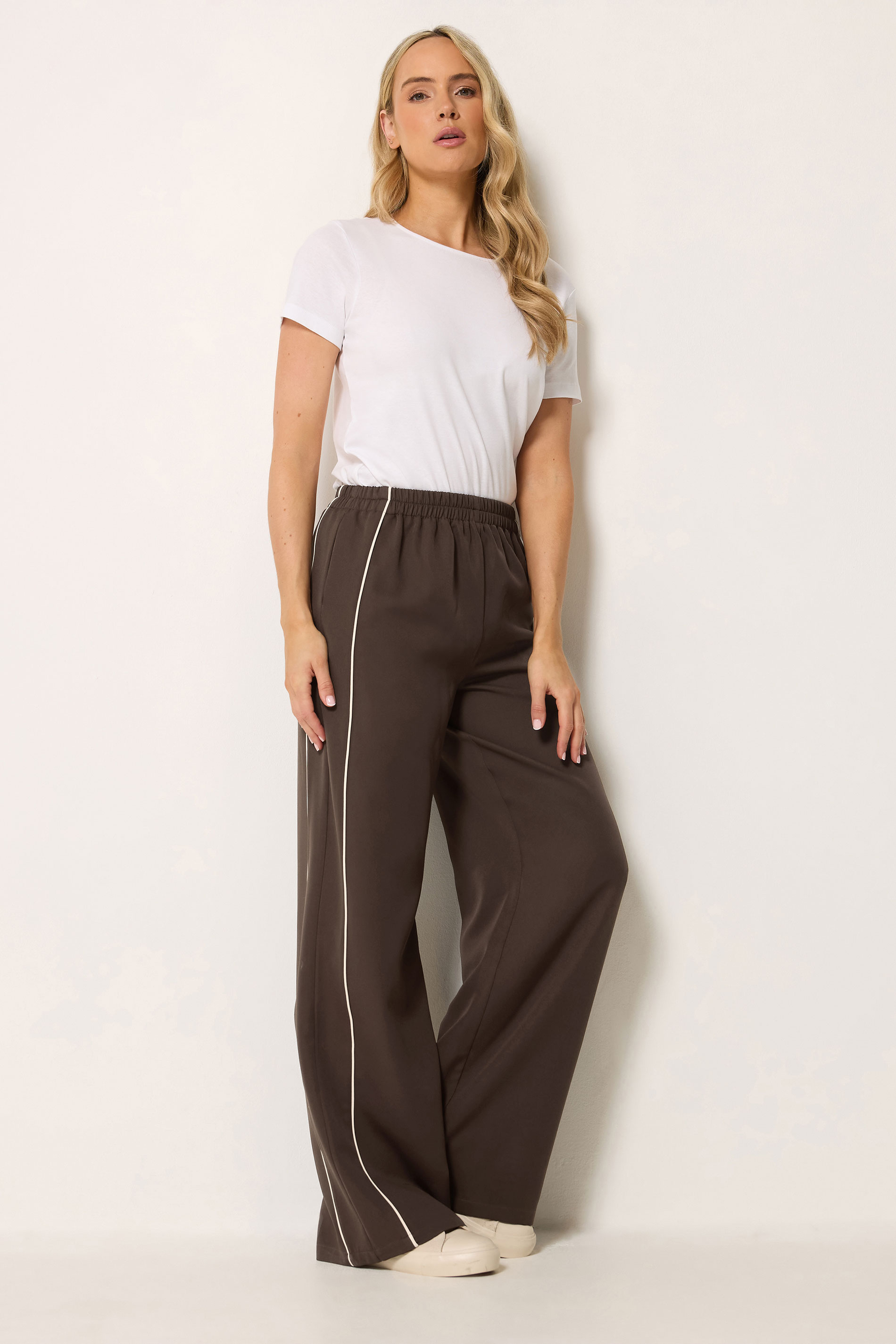 LTS Tall Women's Chocolate Brown Piped Wide Leg Trousers | Long Tall Sally 3
