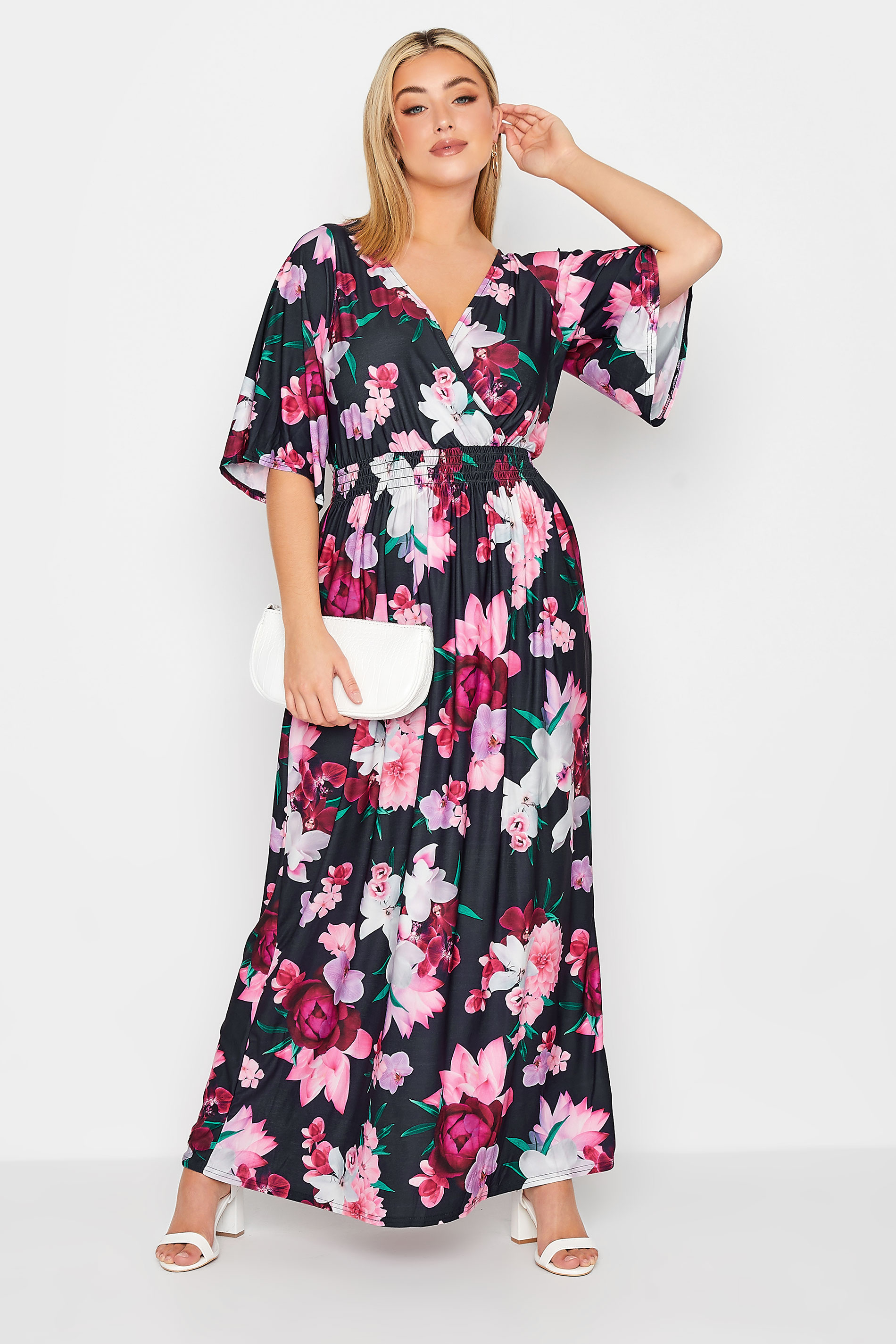 YOURS LONDON Plus Size Navy Blue Floral Shirred Maxi Dress | Yours Clothing  1