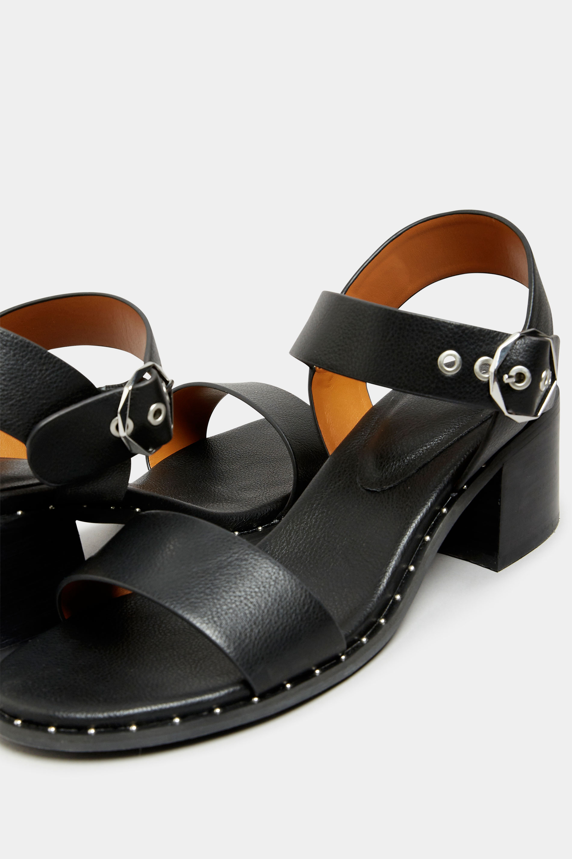 Womens Shoes Heels | LTS Black Studded Block Heel Sandals In Standard D Fit - OF23926