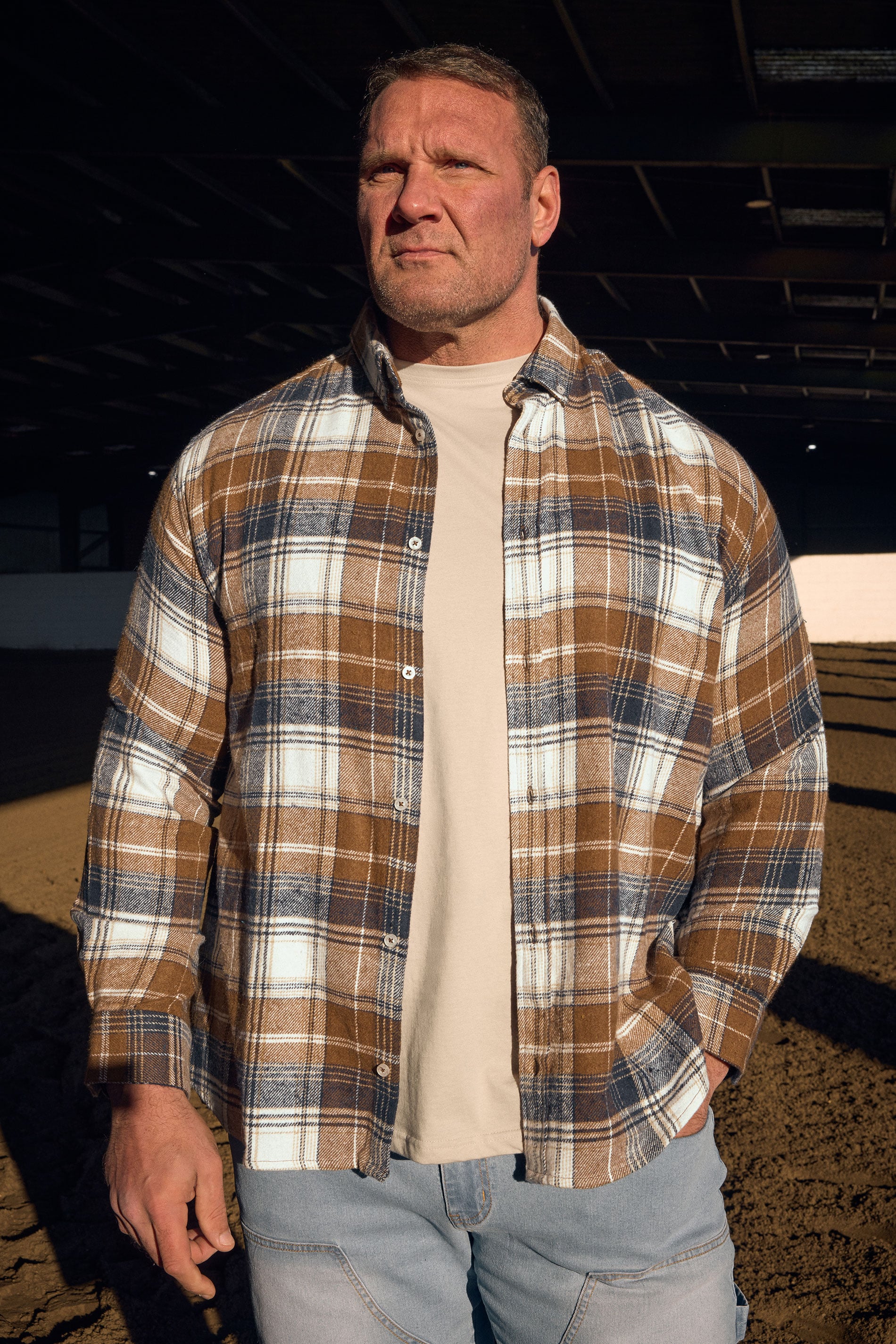 BadRhino Big & Tall Tan Brown & Navy Blue Brushed Checked Shirt | BadRhino 3