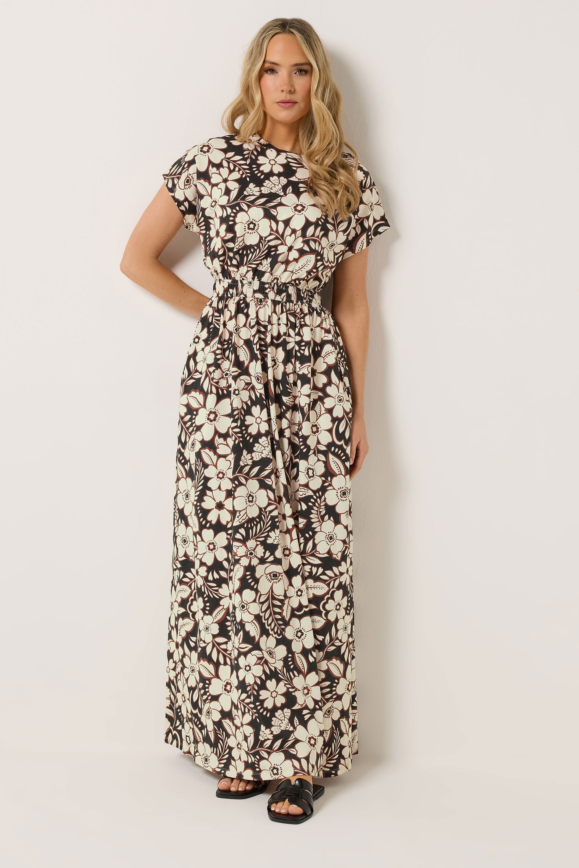 LTS Tall Women's Black Floral Shirred Waist Cotton Maxi Dress | Long Tall Sally 3