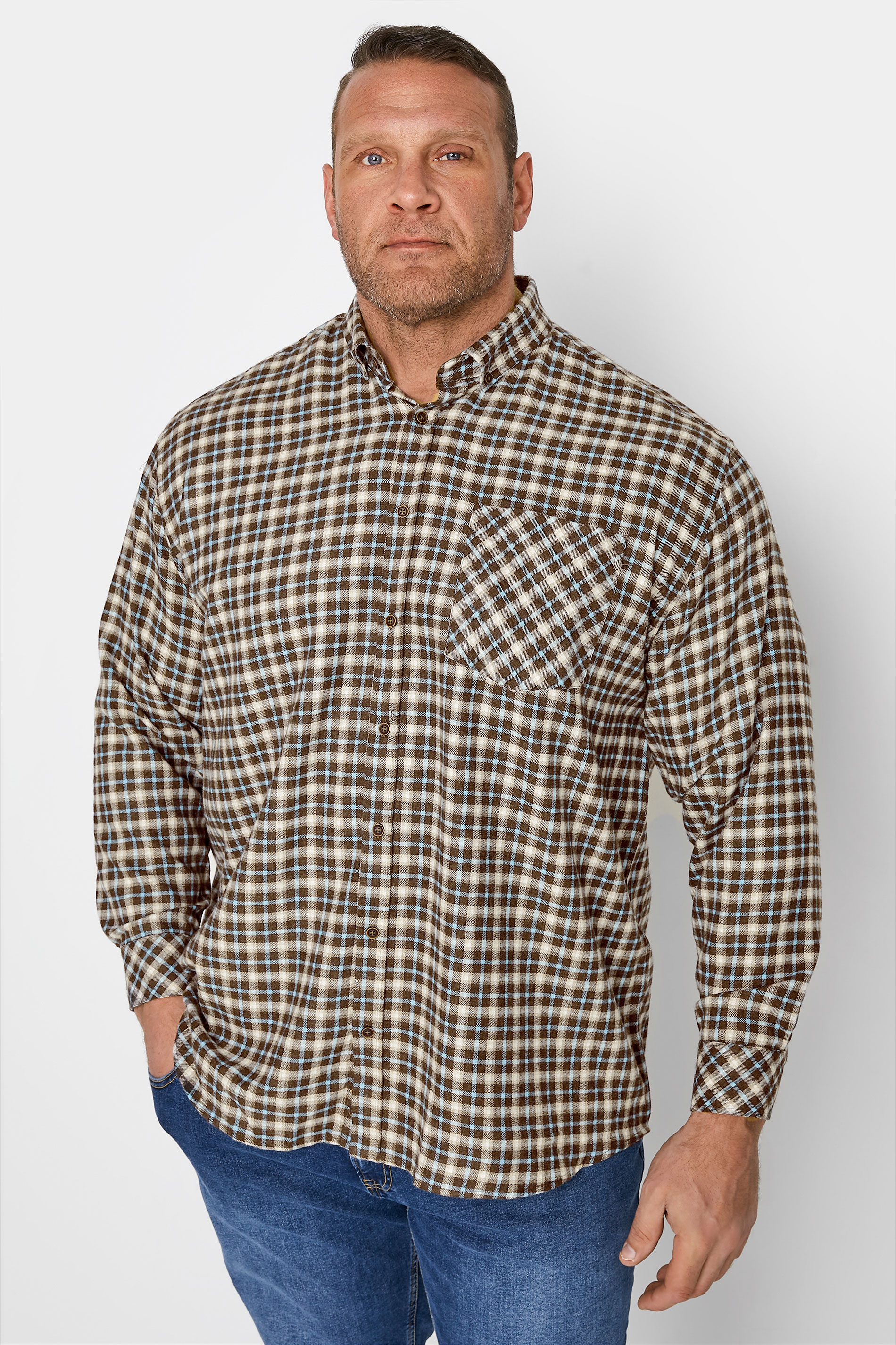 KAM Brown Flannel Check Shirt_M.jpg