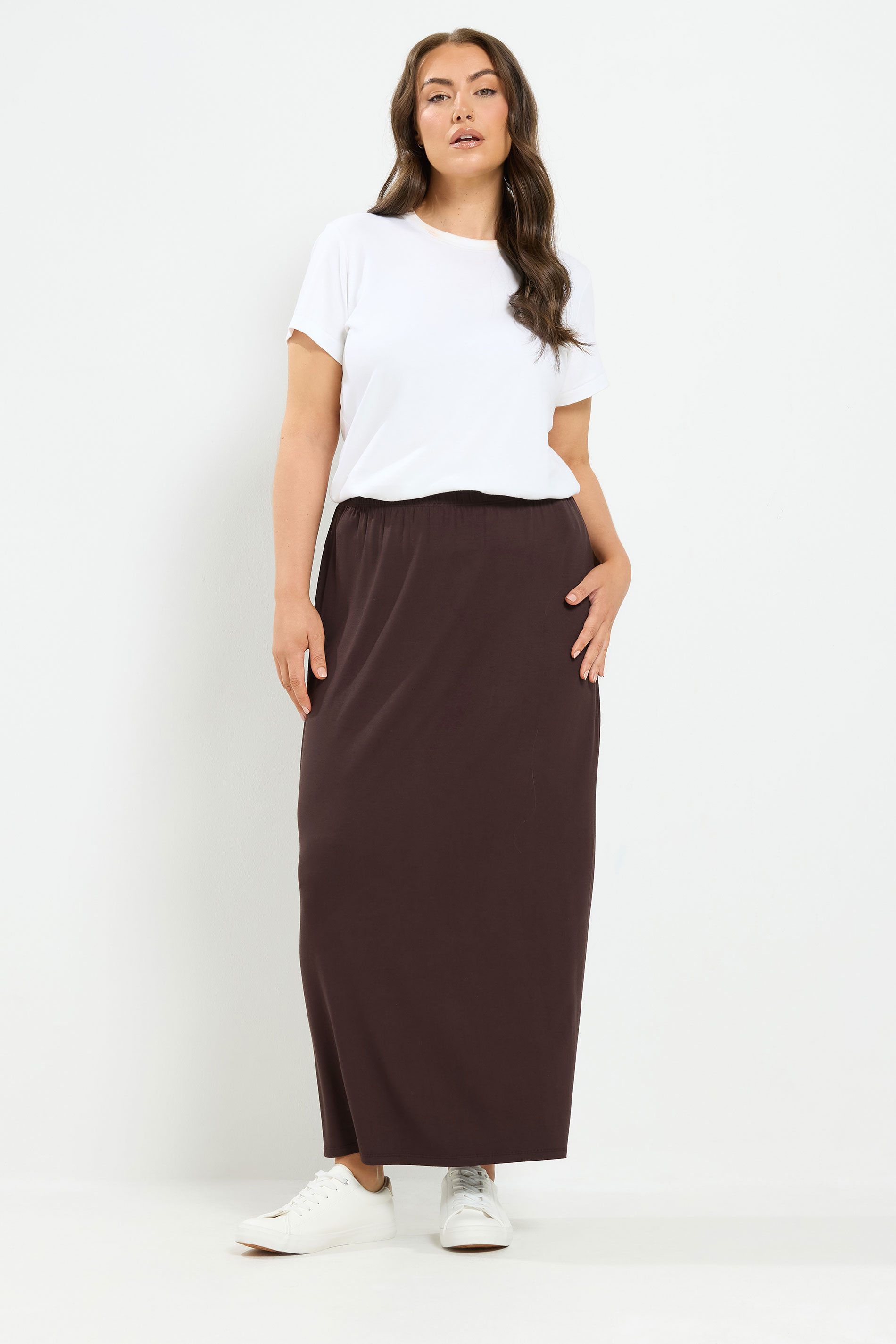 YOURS Plus Size Chocolate Brown Maxi Tube Skirt | Yours Clothing 1