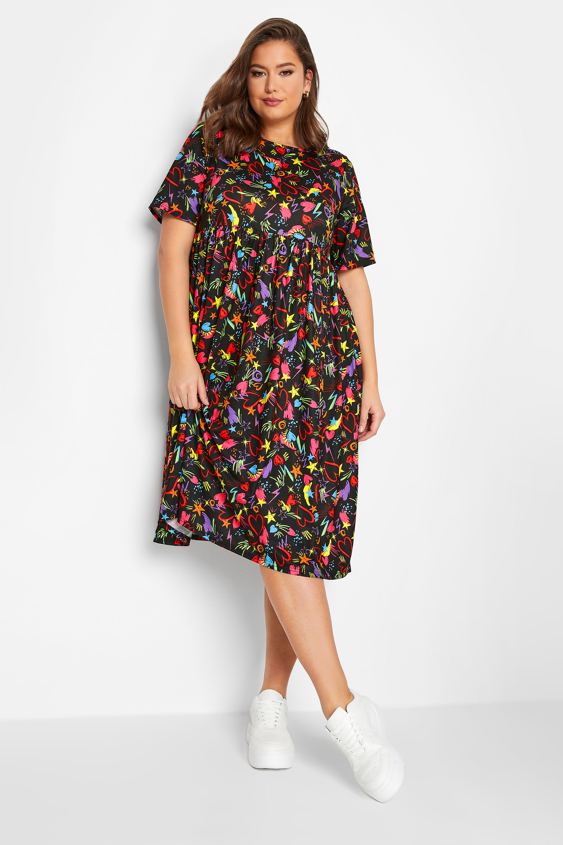 LIMITED COLLECTION Plus Size Black Scribble Print Smock Dress | Yours Clothing 1