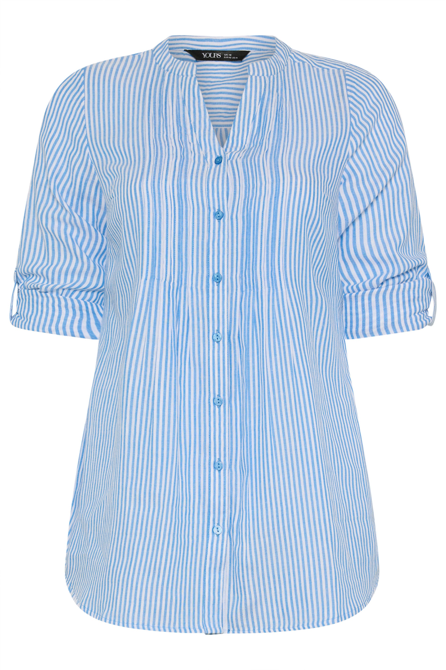 YOURS Plus Size Blue Stripe Pintuck Shirt | Yours Clothing 6