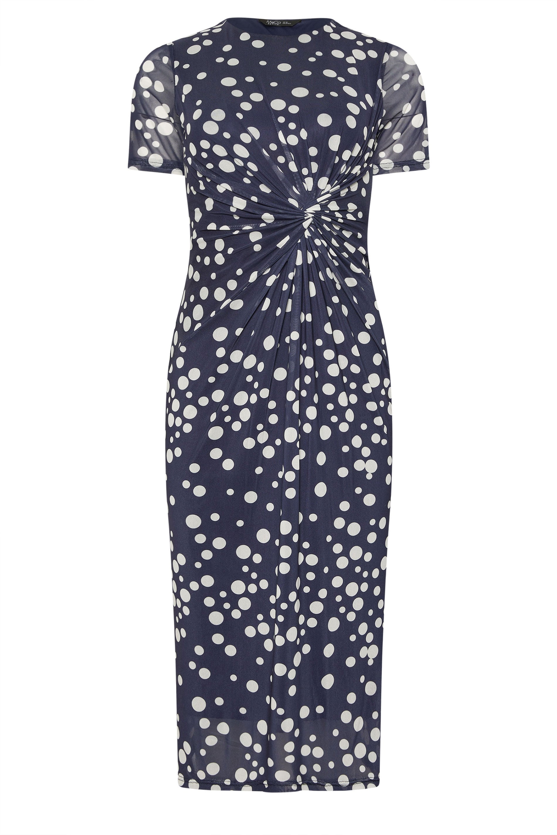 M&Co Petite Blue Polka Dot Twist Front Mesh Maxi Dress | M&Co 5