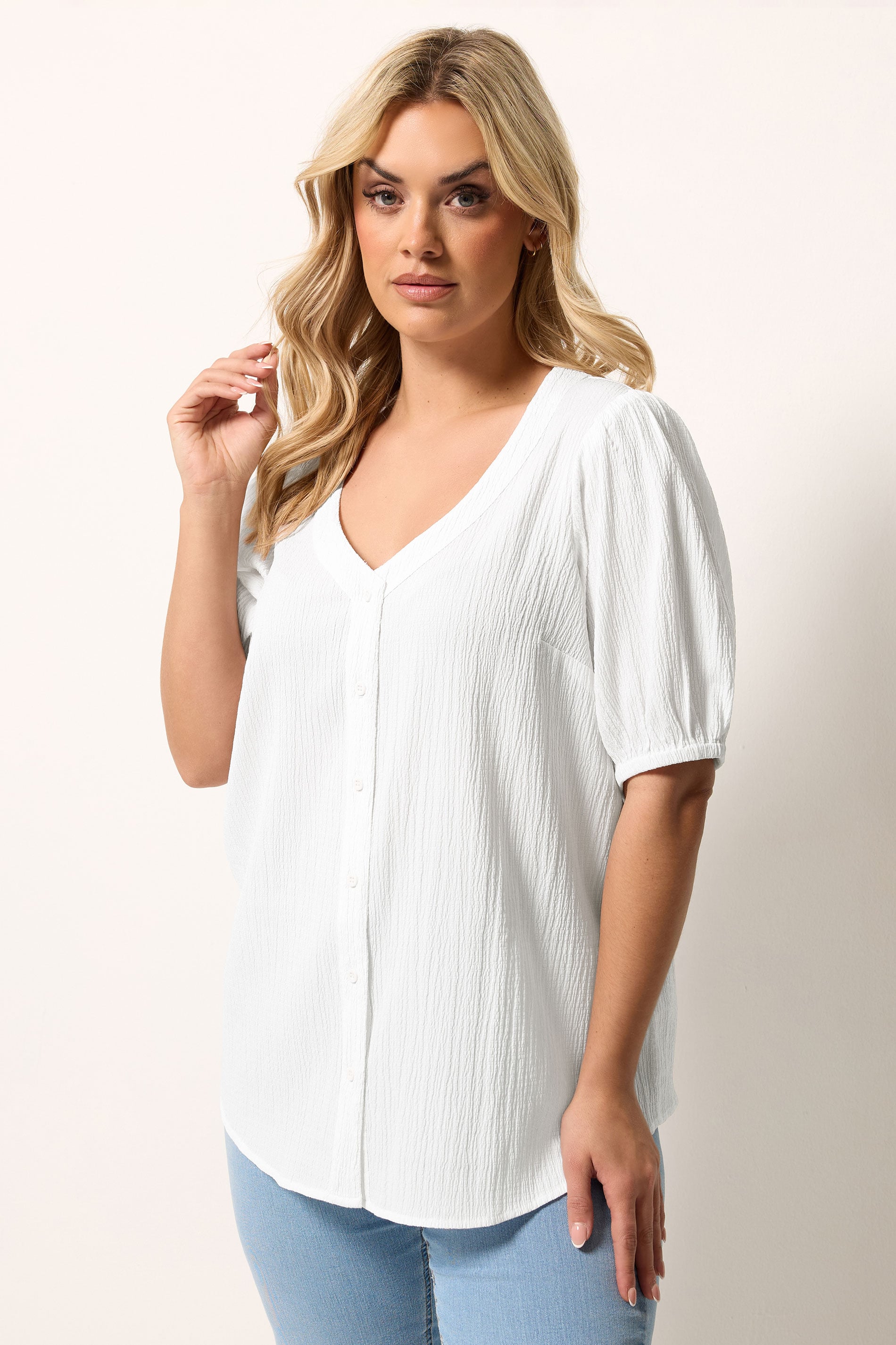 YOURS Plus Size White Textured Blouse | Yours Clothing 3