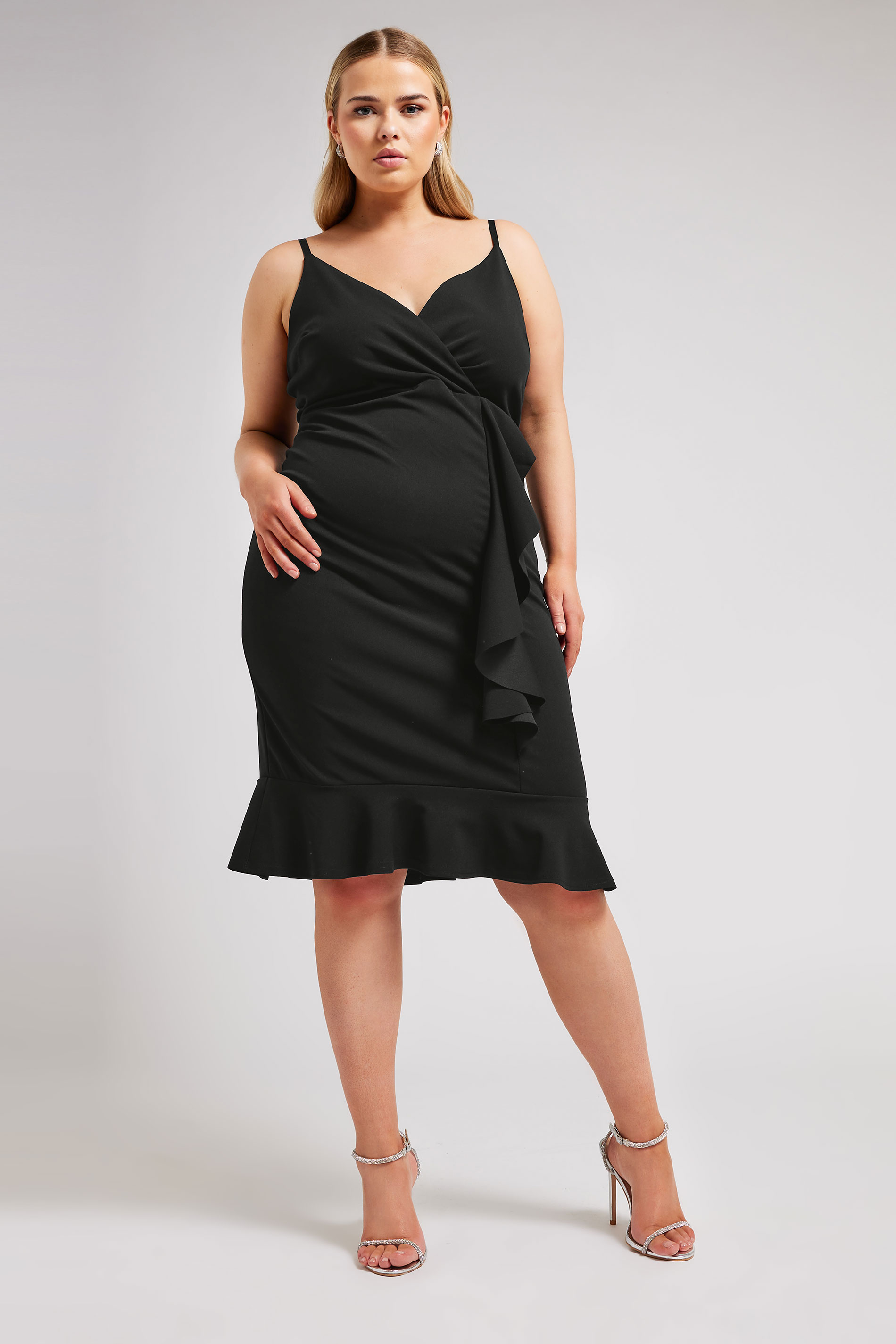YOURS LONDON Plus Size Black Ruffle Wrap Dress | Yours Clothing 3